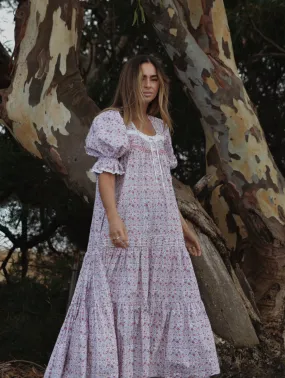 100% RECYCLED COTTON - MORNING SONG HAND SMOCKED TIERED DRESS - PINK DITSY FLORAL