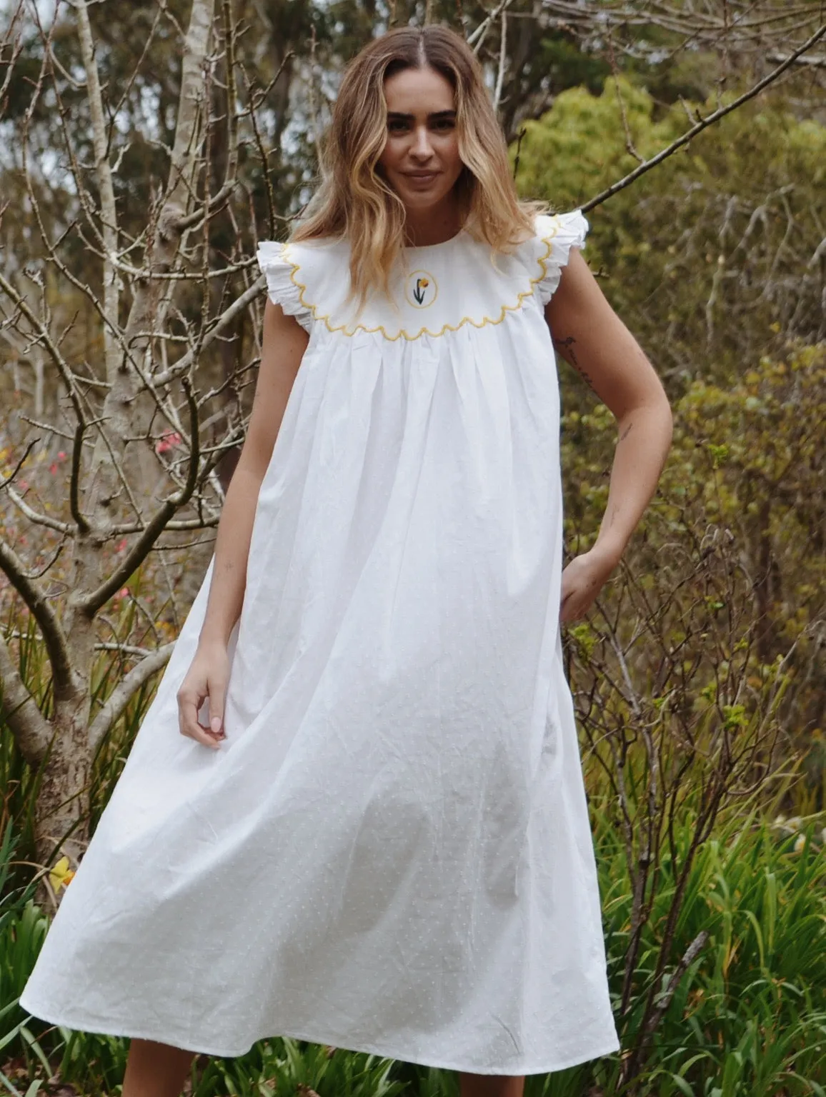 100% RECYCLED DOBBY COTTON - SUMMER BREEZE DAFFODIL NIGHT/DAY DRESS