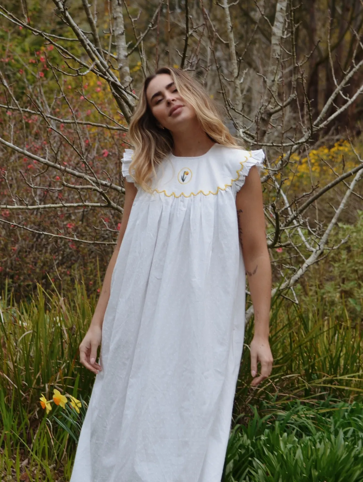 100% RECYCLED DOBBY COTTON - SUMMER BREEZE DAFFODIL NIGHT/DAY DRESS