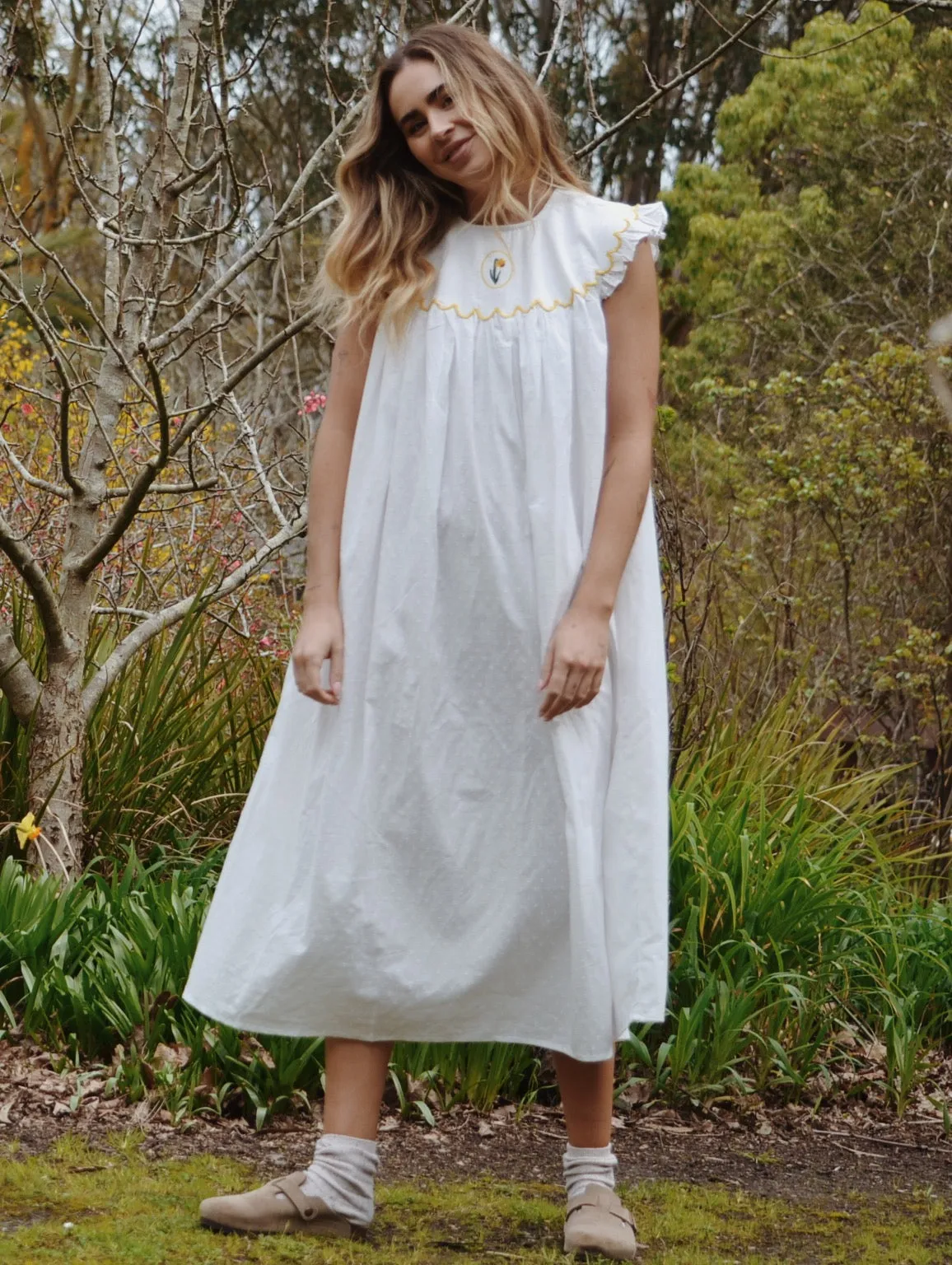 100% RECYCLED DOBBY COTTON - SUMMER BREEZE DAFFODIL NIGHT/DAY DRESS