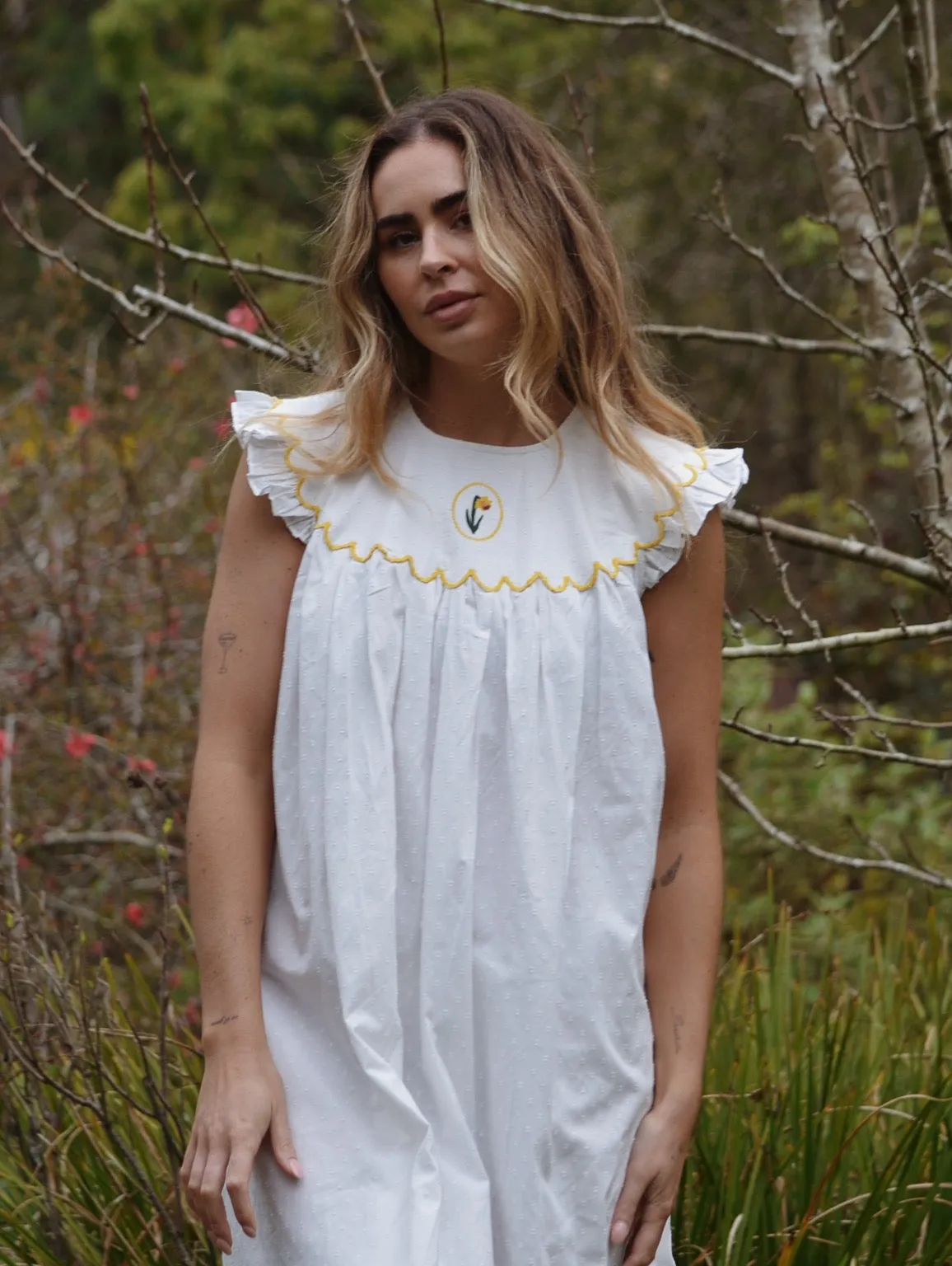 100% RECYCLED DOBBY COTTON - SUMMER BREEZE DAFFODIL NIGHT/DAY DRESS