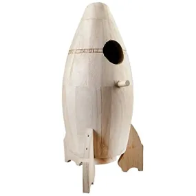 10.5" Wooden Rocket Ship Birdhouse by Make Market - Unfinished Hanging Birdhouse Made of 100% Wood, Outdoor Nesting Boxes - Bulk 8 Pack