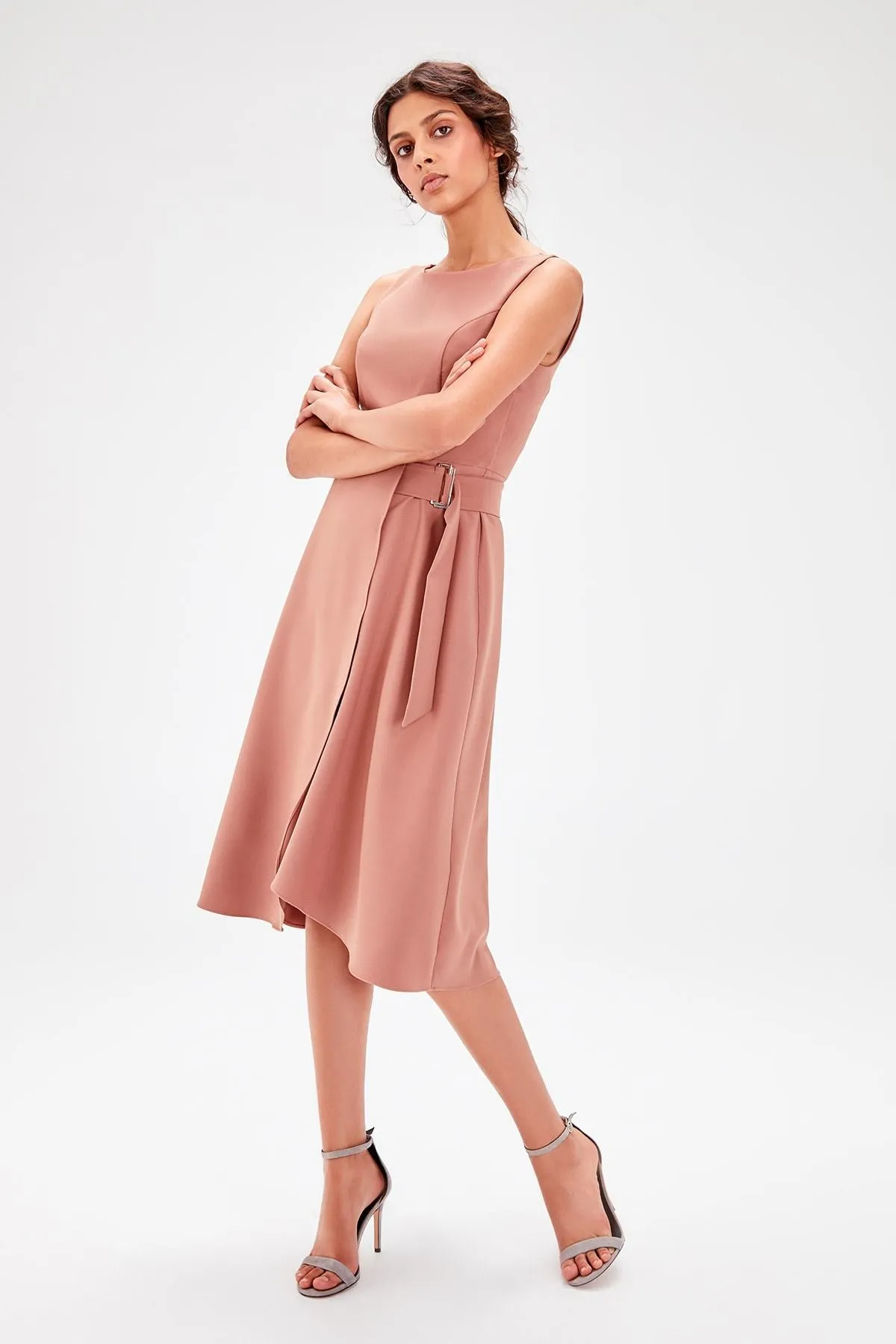 12852 Dry Rose Wrap Skirt Dress