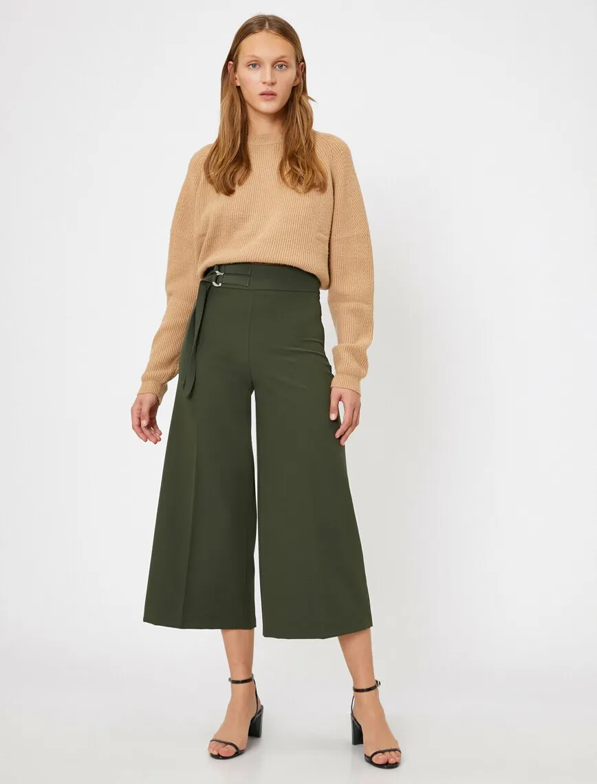 16354 Khaki Belt Culotte Trousers