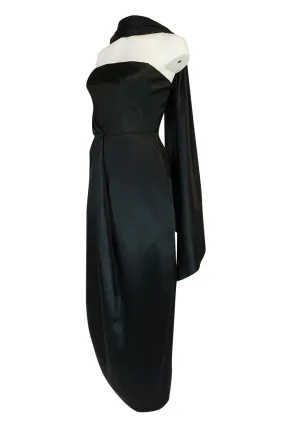 1940s Jacques Griffe Haute Couture Draped Black SIlk Satin Dress