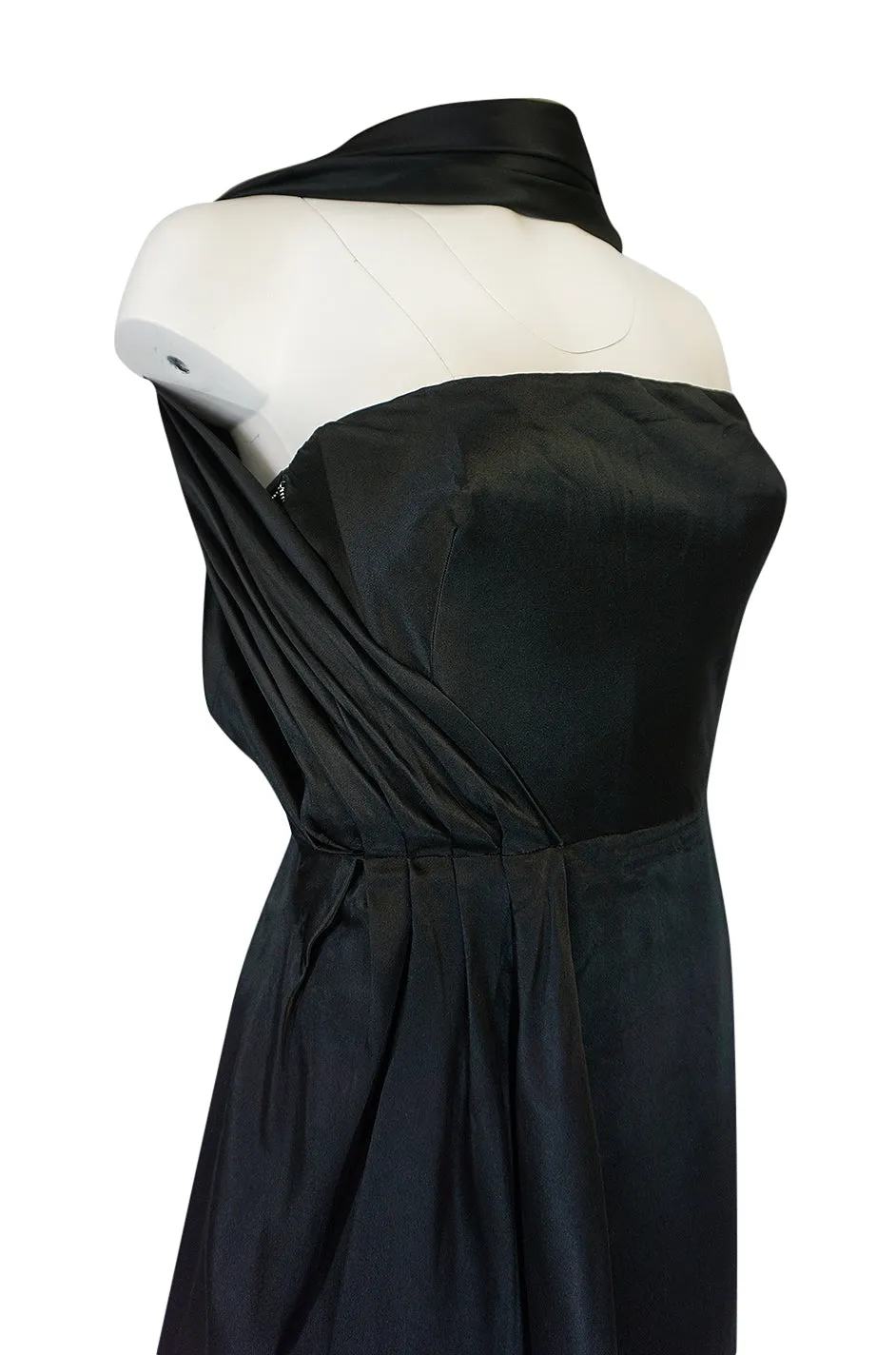 1940s Jacques Griffe Haute Couture Draped Black SIlk Satin Dress