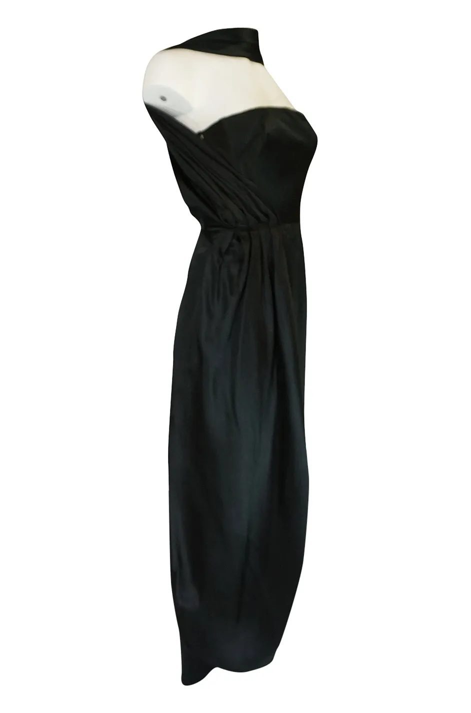 1940s Jacques Griffe Haute Couture Draped Black SIlk Satin Dress