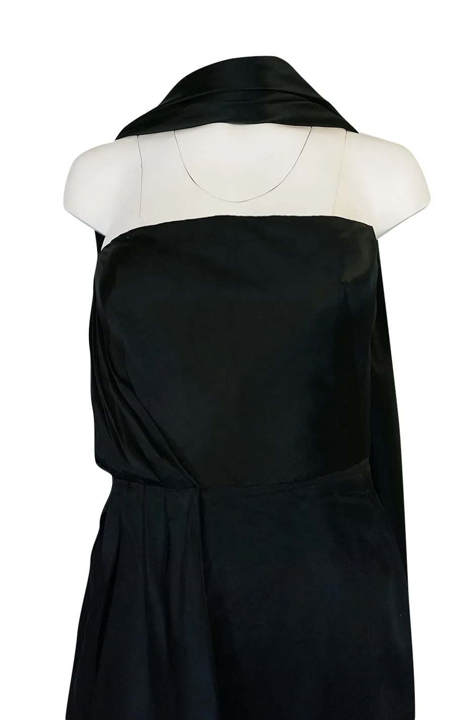 1940s Jacques Griffe Haute Couture Draped Black SIlk Satin Dress