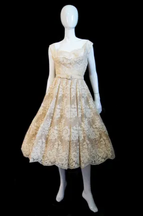 1950s Couture Jaques Fath Lace Dress