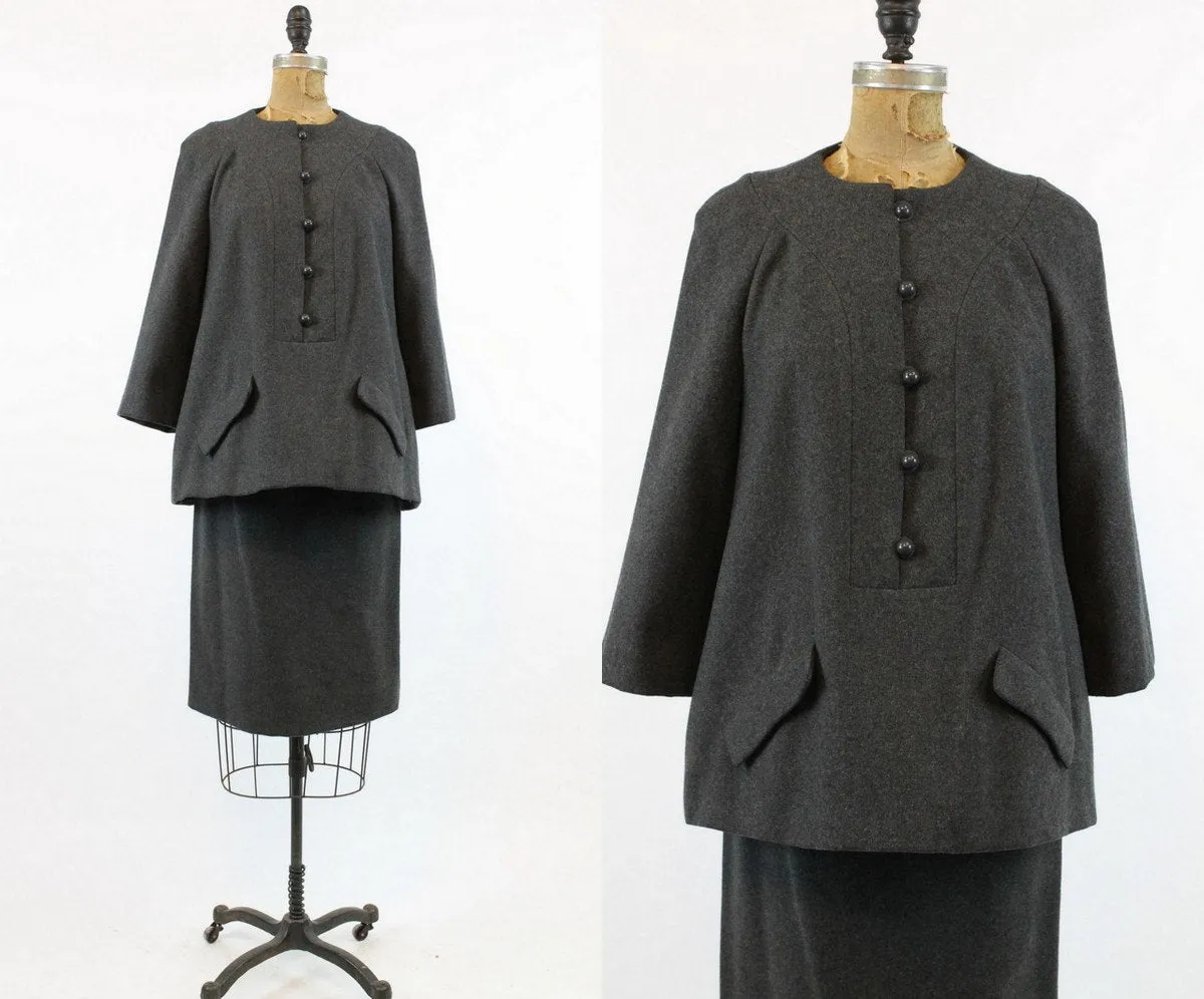 1960s Geoffrey Beene suit trapeze tunic top and pencil skirt xs | new fall