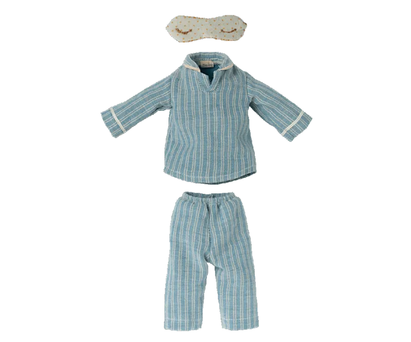 2022 Maileg Medium Mouse in Blue Stripe Pyjamas