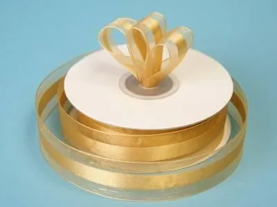 25 Yards 7/8" DIY Gold Organza Satin Center Ribbon For Craft Dress Wedding