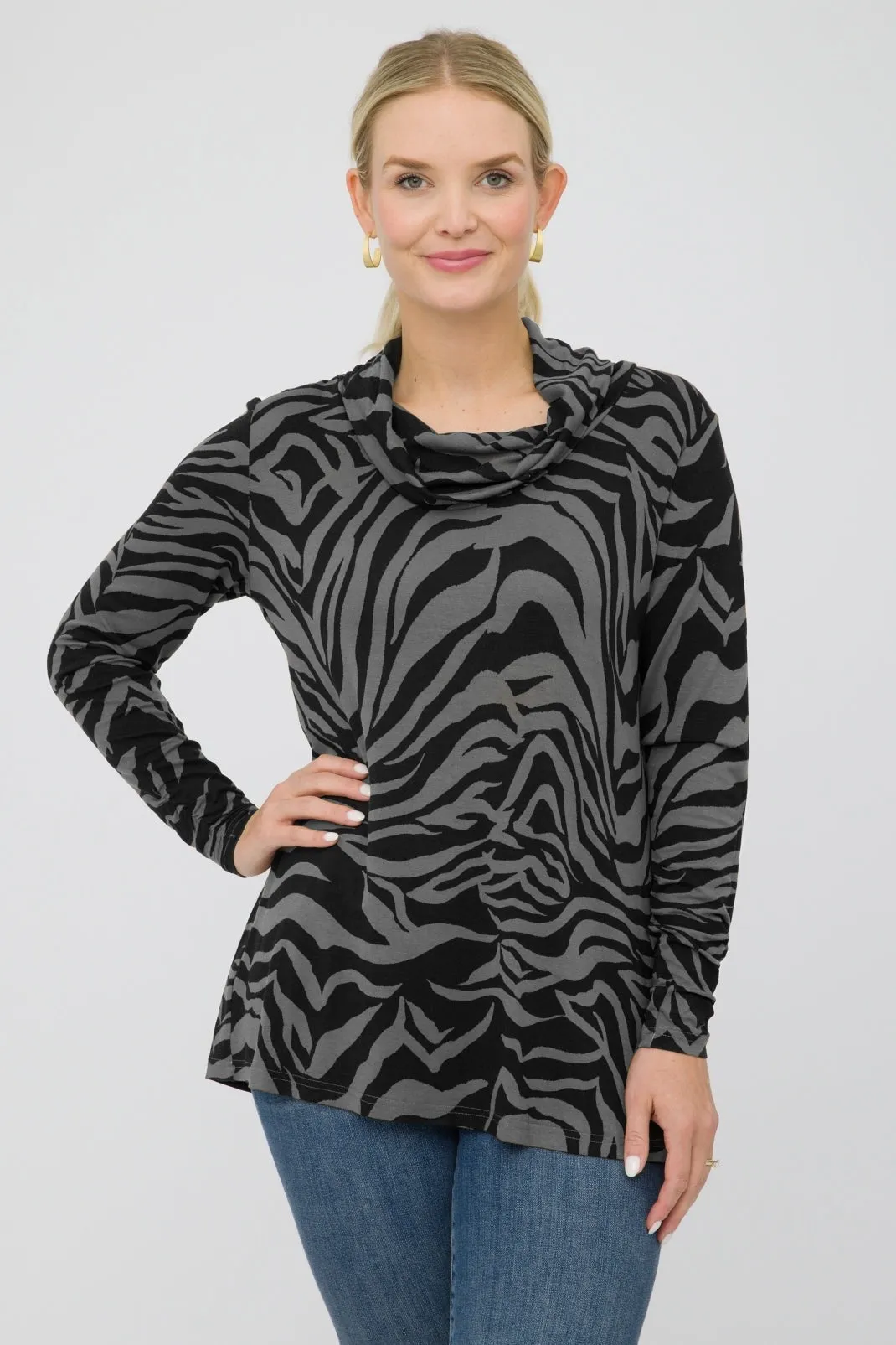 28" Printed Cowl Neck Tunic