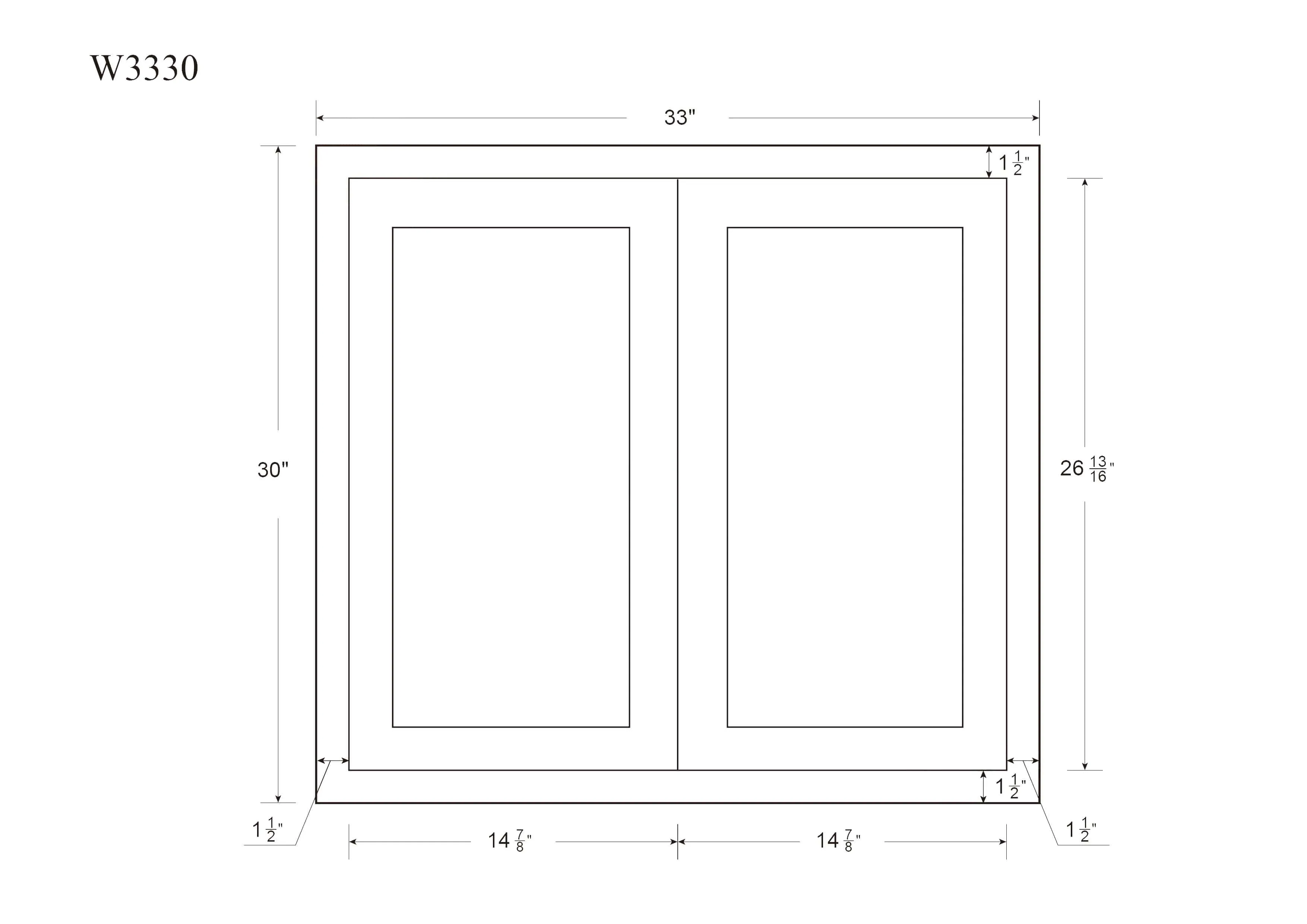 30" Tall Elegant Oak Craftsman Shaker 1-1/4" Overlay Wall Cabinet - Double Door 24", 27", 30", 33" & 36"