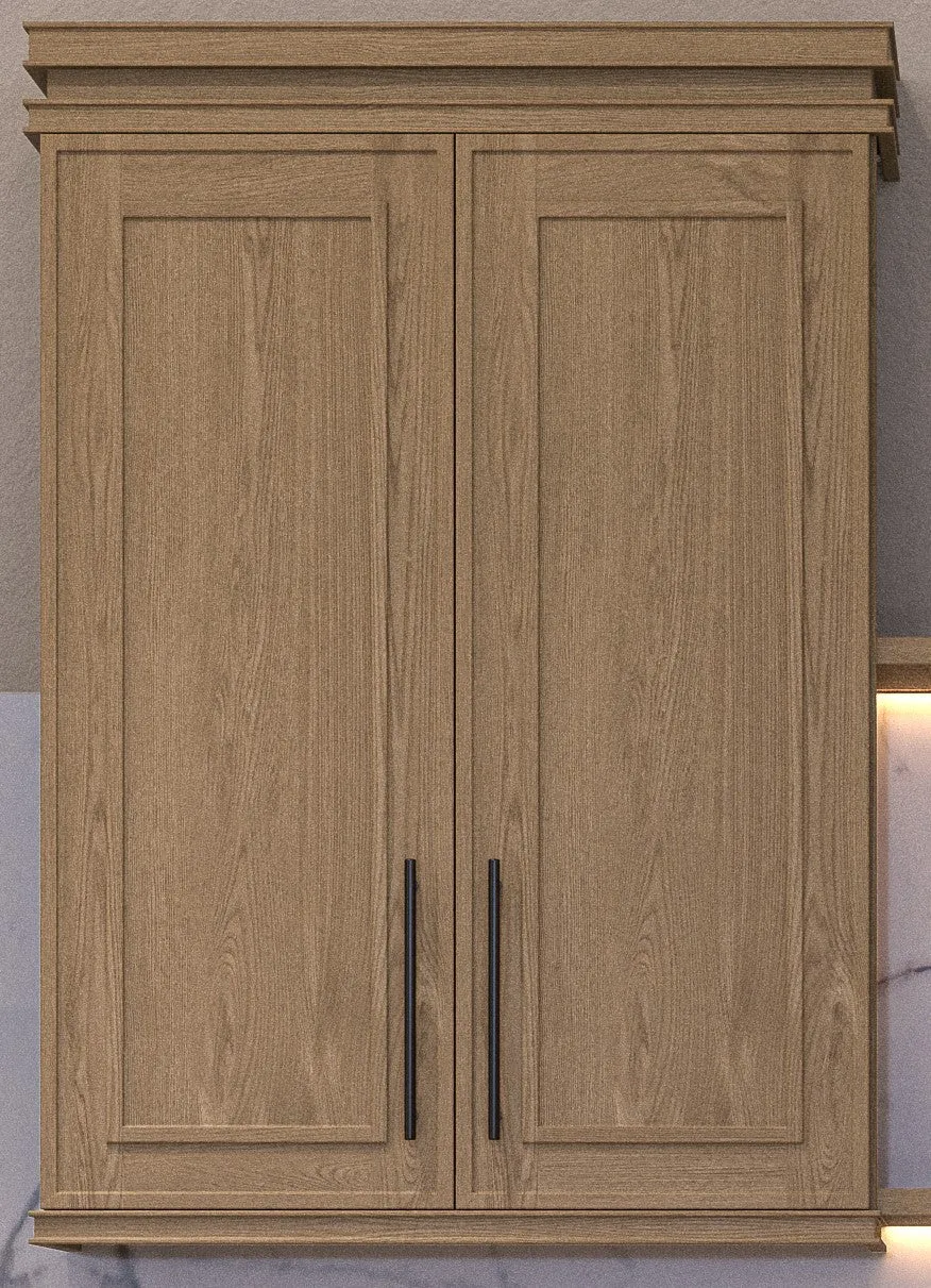 30" Tall Elegant Oak Craftsman Shaker 1-1/4" Overlay Wall Cabinet - Double Door 24", 27", 30", 33" & 36"