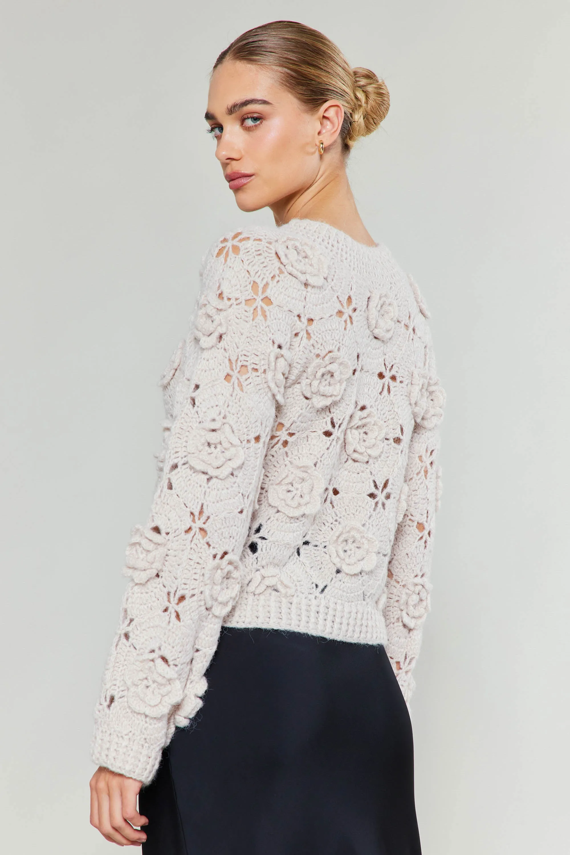 3D Floral Crochet Sweater