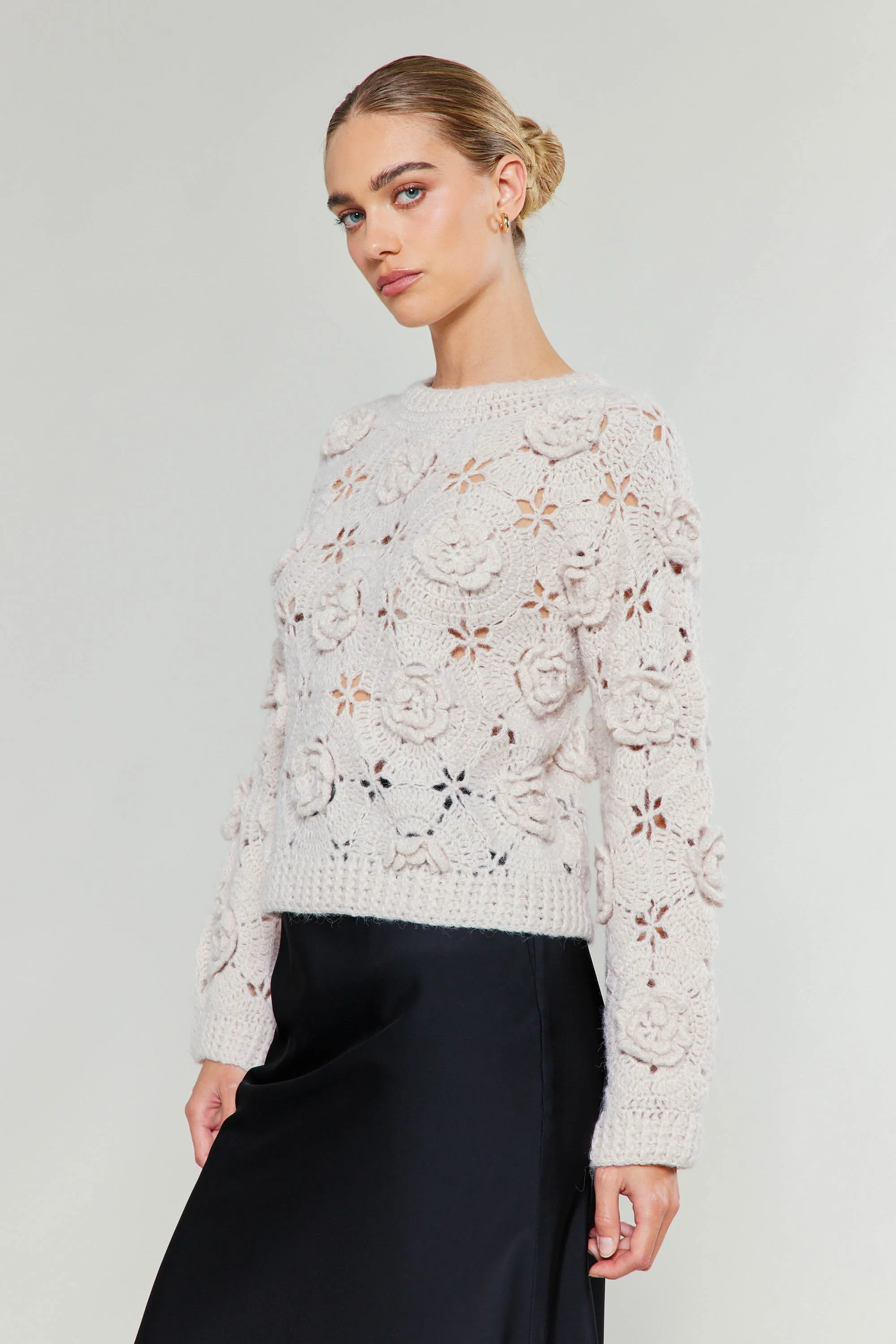 3D Floral Crochet Sweater