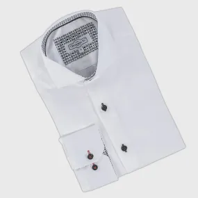 7 Downie Dress Shirt in Solid White with Black  Buttons SS23