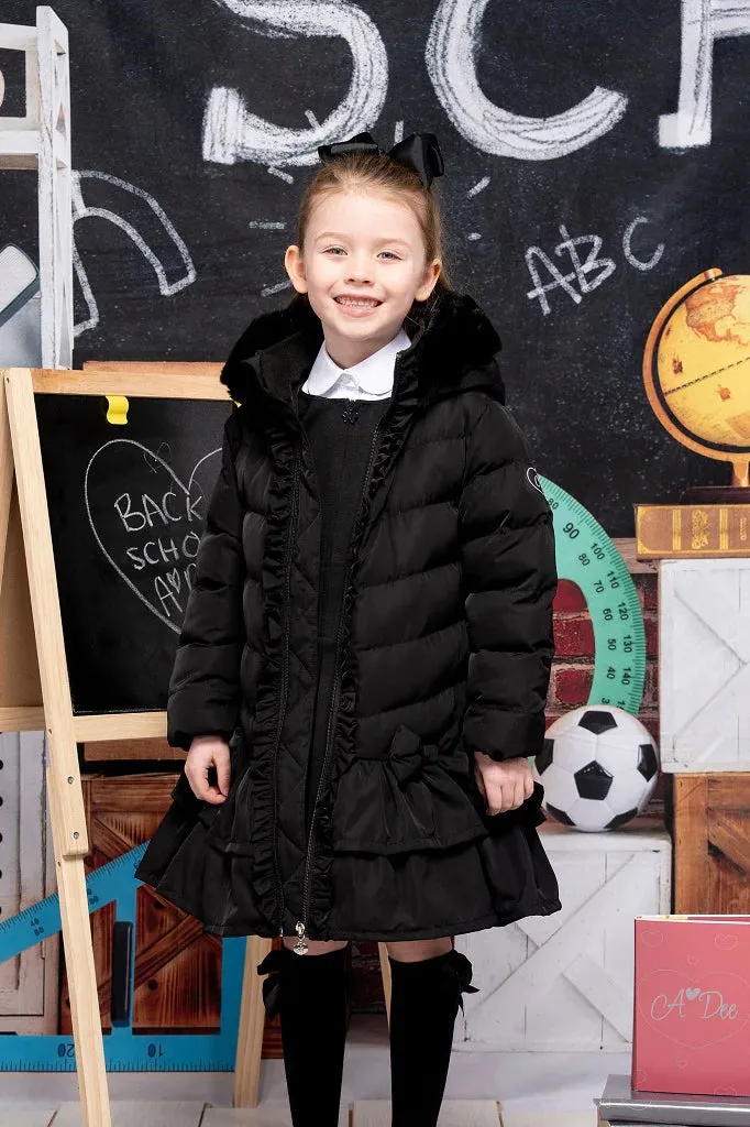 A'Dee - Black hooded coat with double ruffle hem, Becky