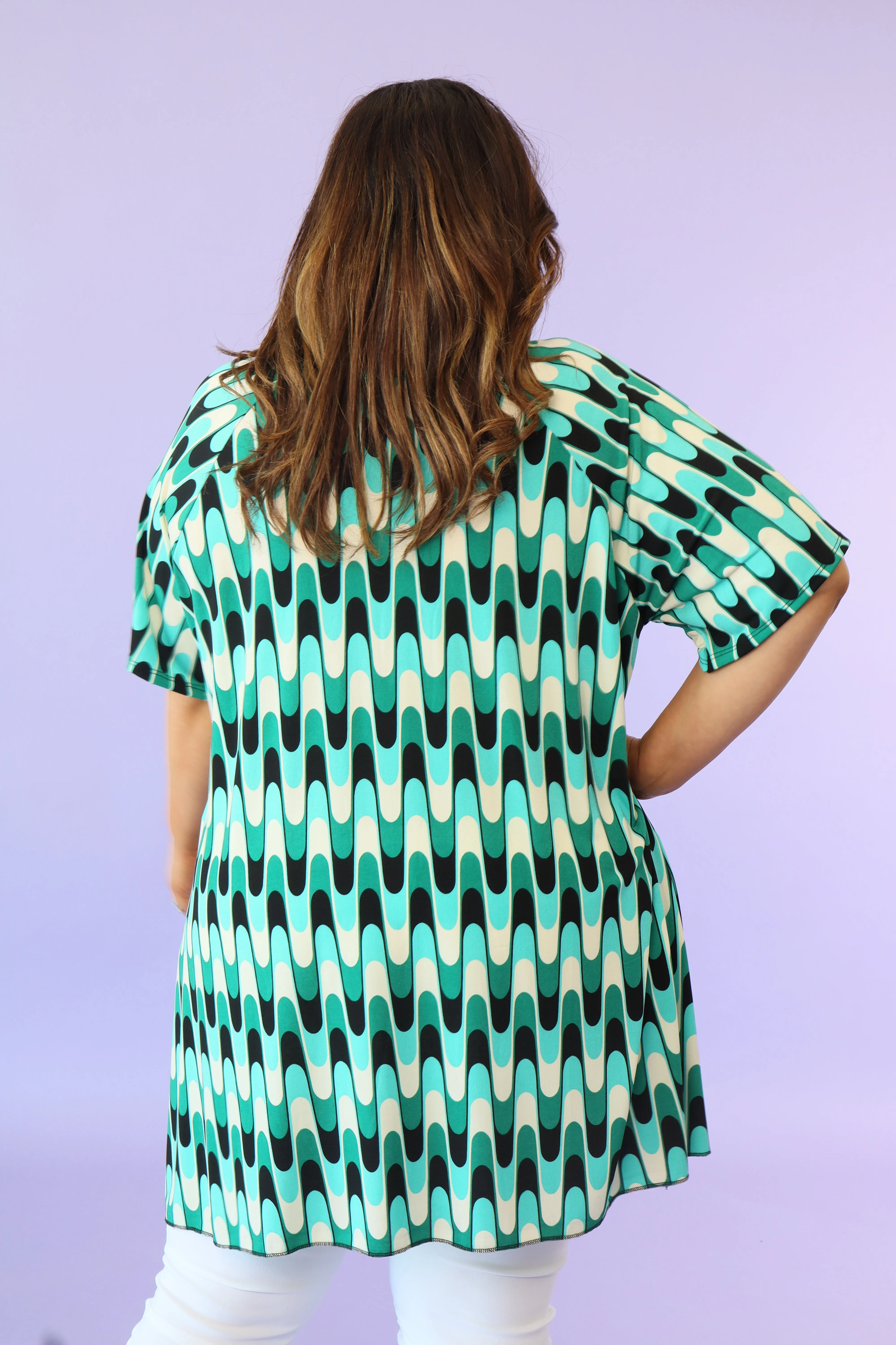 Afric Tunic in Green Wavy Print