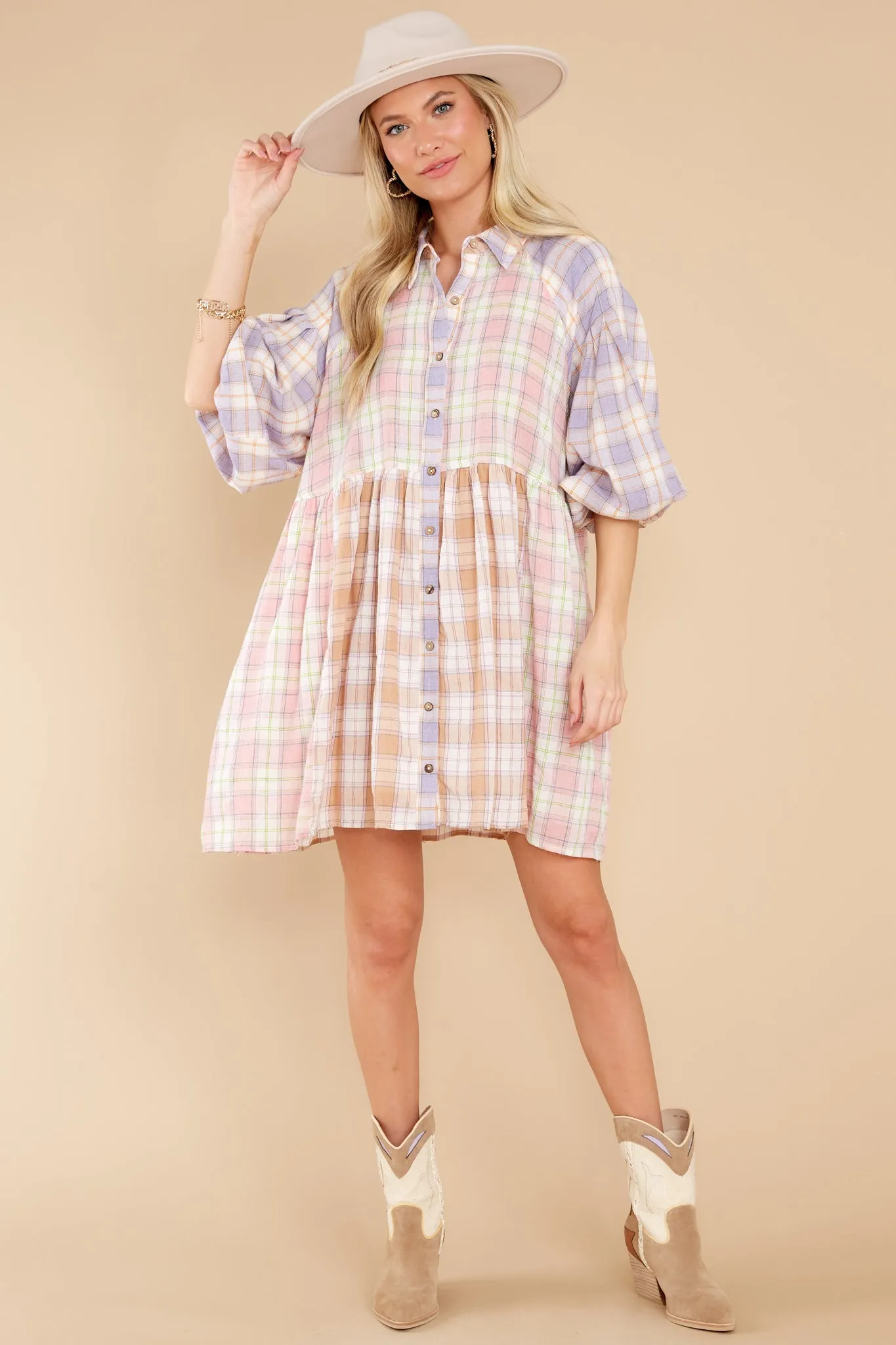 All Good Reasons Lavender Multi Plaid Dress