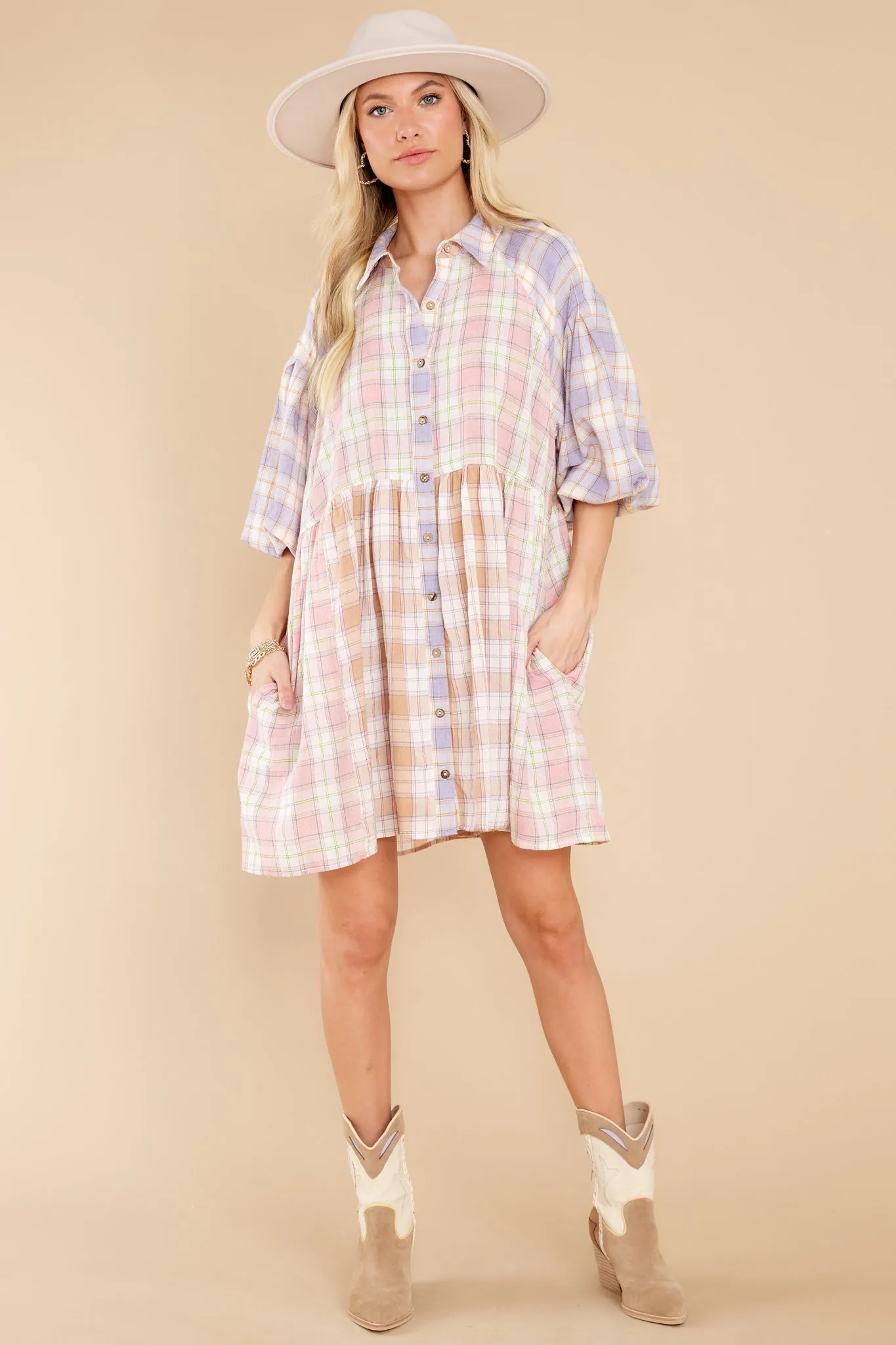 All Good Reasons Lavender Multi Plaid Dress