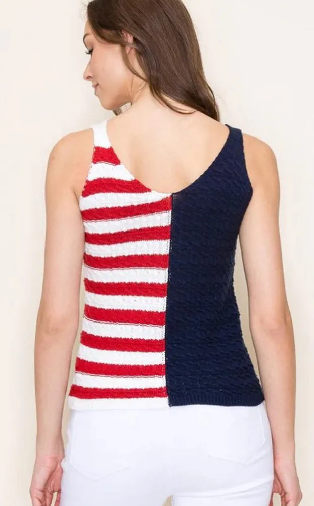 American Flag Sleeveless Tank Sweater in Red and Navy by Staccato