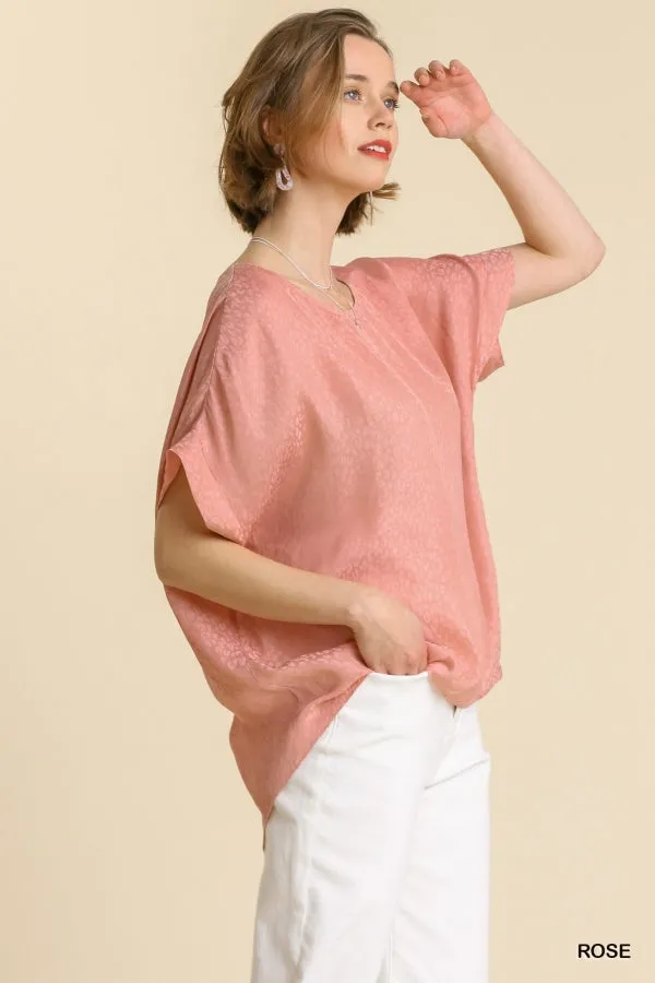 Animal Jacquard Dolman Sleeve Top, Rose