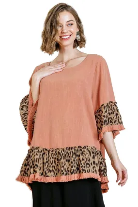 Animal Print Ruffle Hem Top, Peach