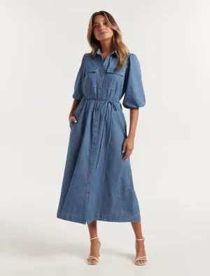 Ashley Puff Sleeve Shirt Dress