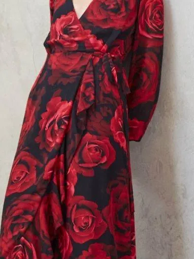 Azaria Red Flower Wrap Dress