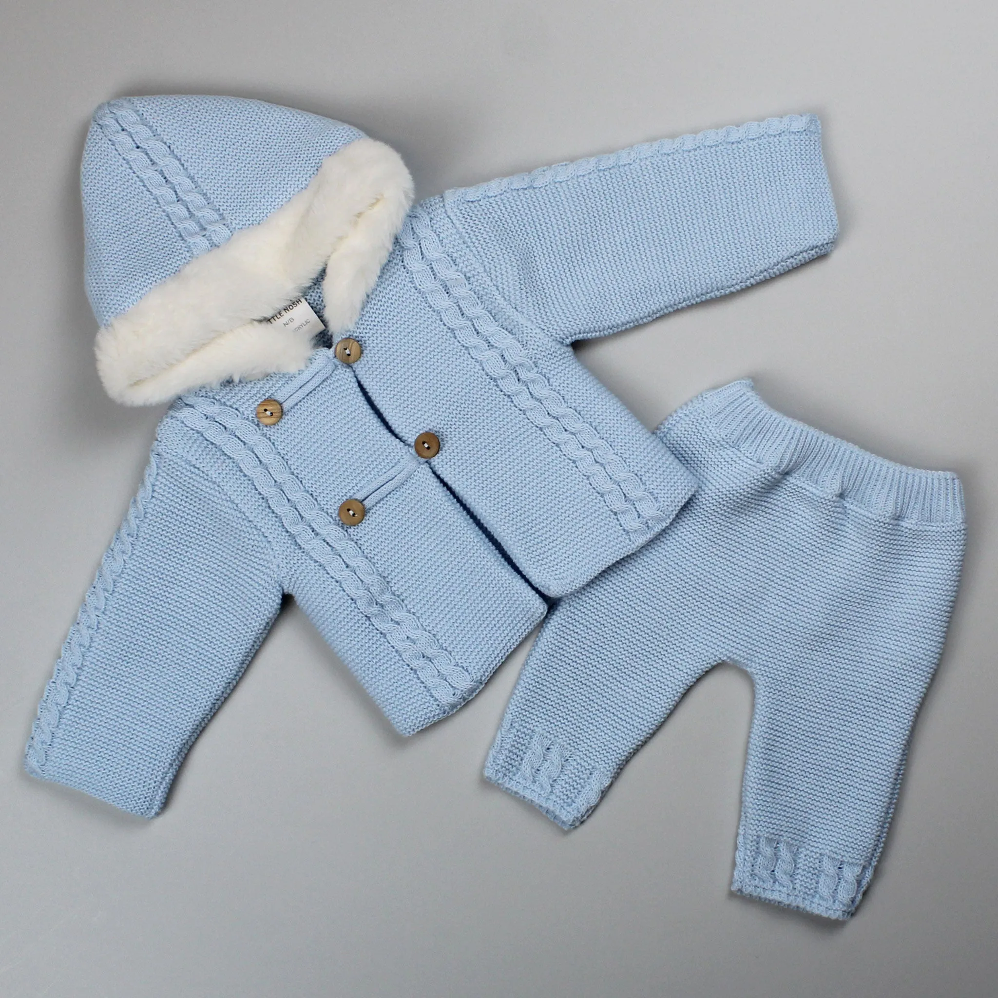 Baby Boy Knitted Coat &  Trousers Outfit - Blue