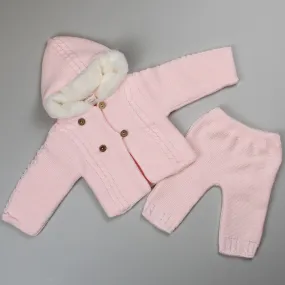 Baby Girl Knitted Coat & Trousers Outfit - Pink