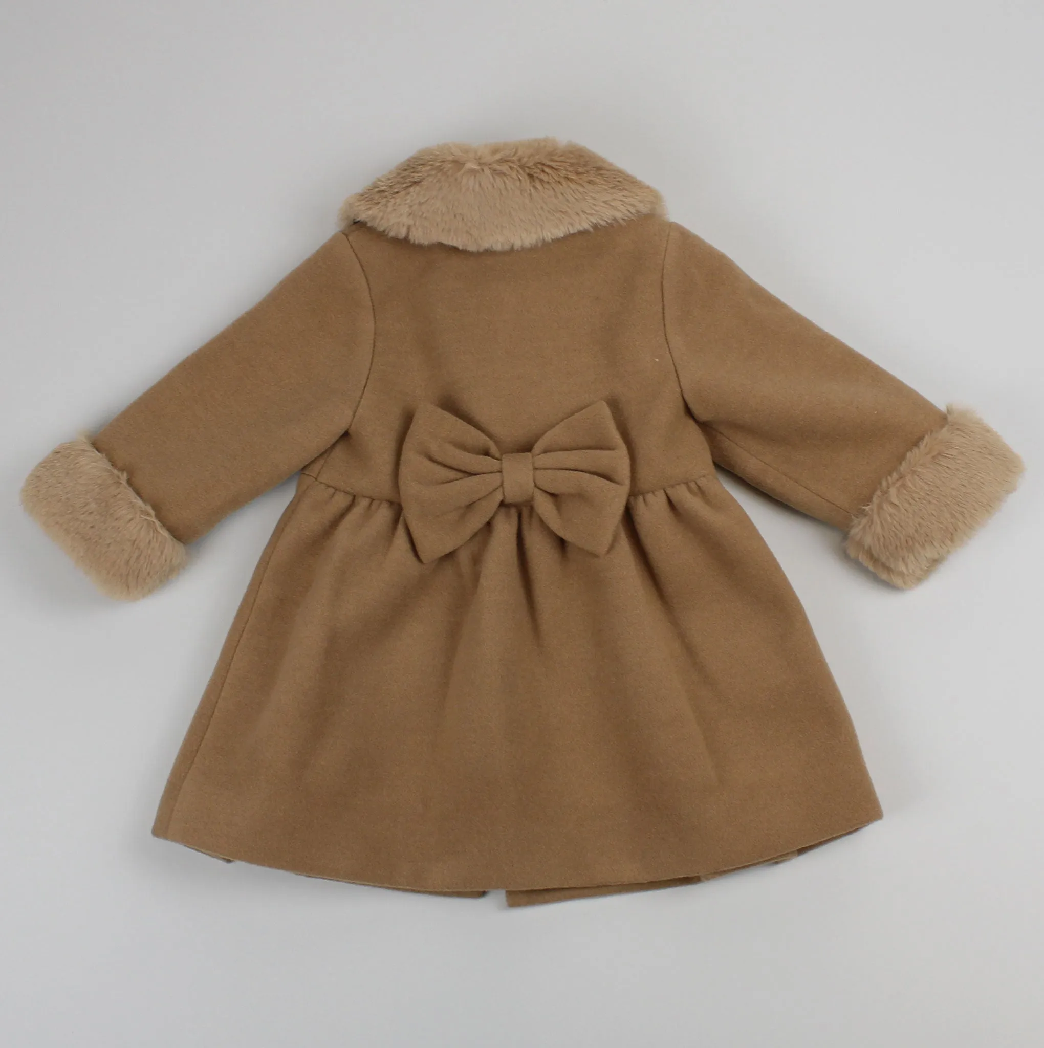 Baby Girls Pea Coat With Faux Fur Trim - Brown