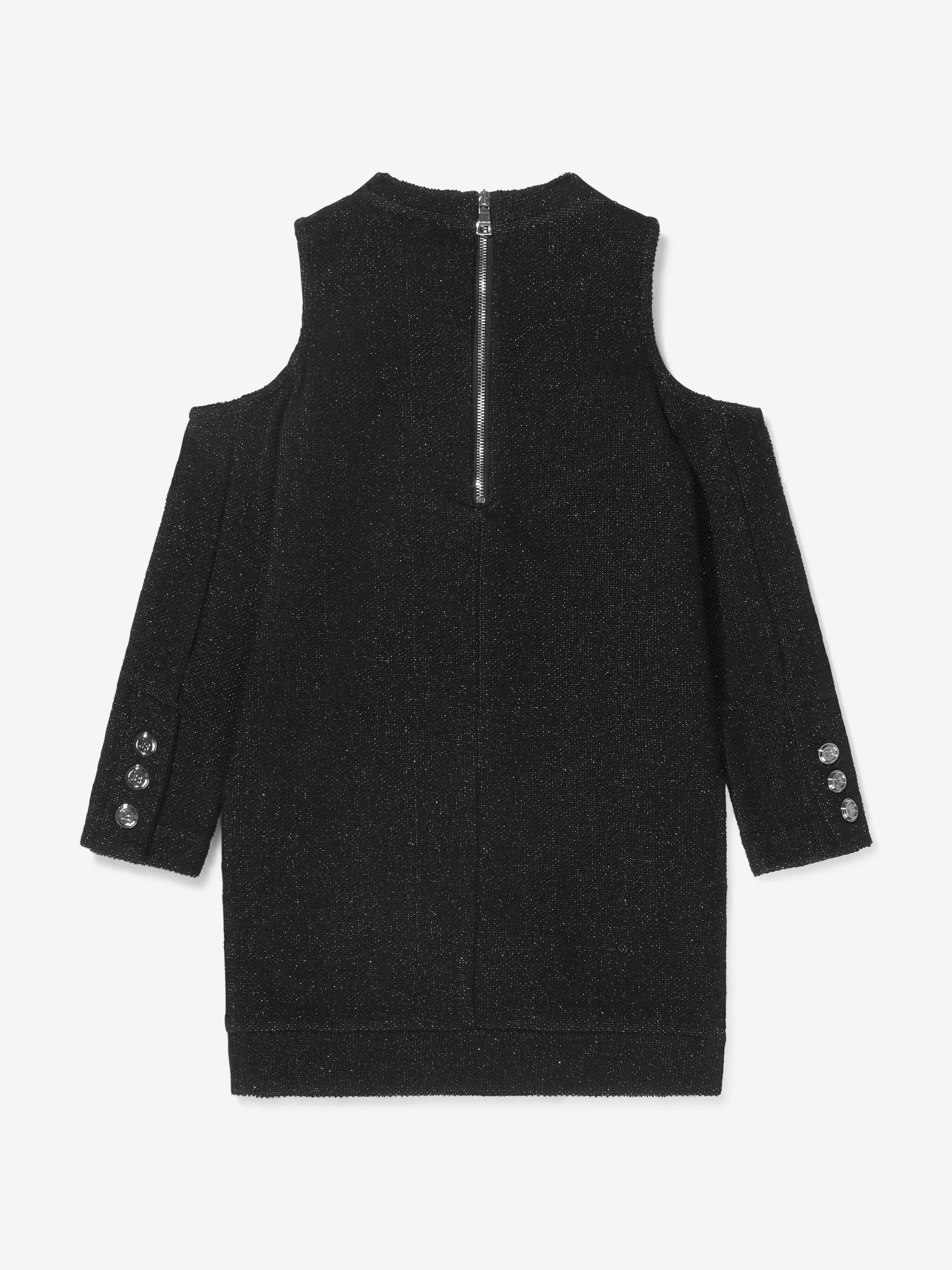 Balmain Girls Cold Shoulder Logo Sweater Dress