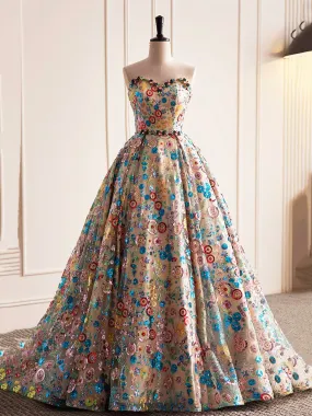 Beautiful Sequins Strapless Long Prom Dress A-Line Evening Dress Party Dress