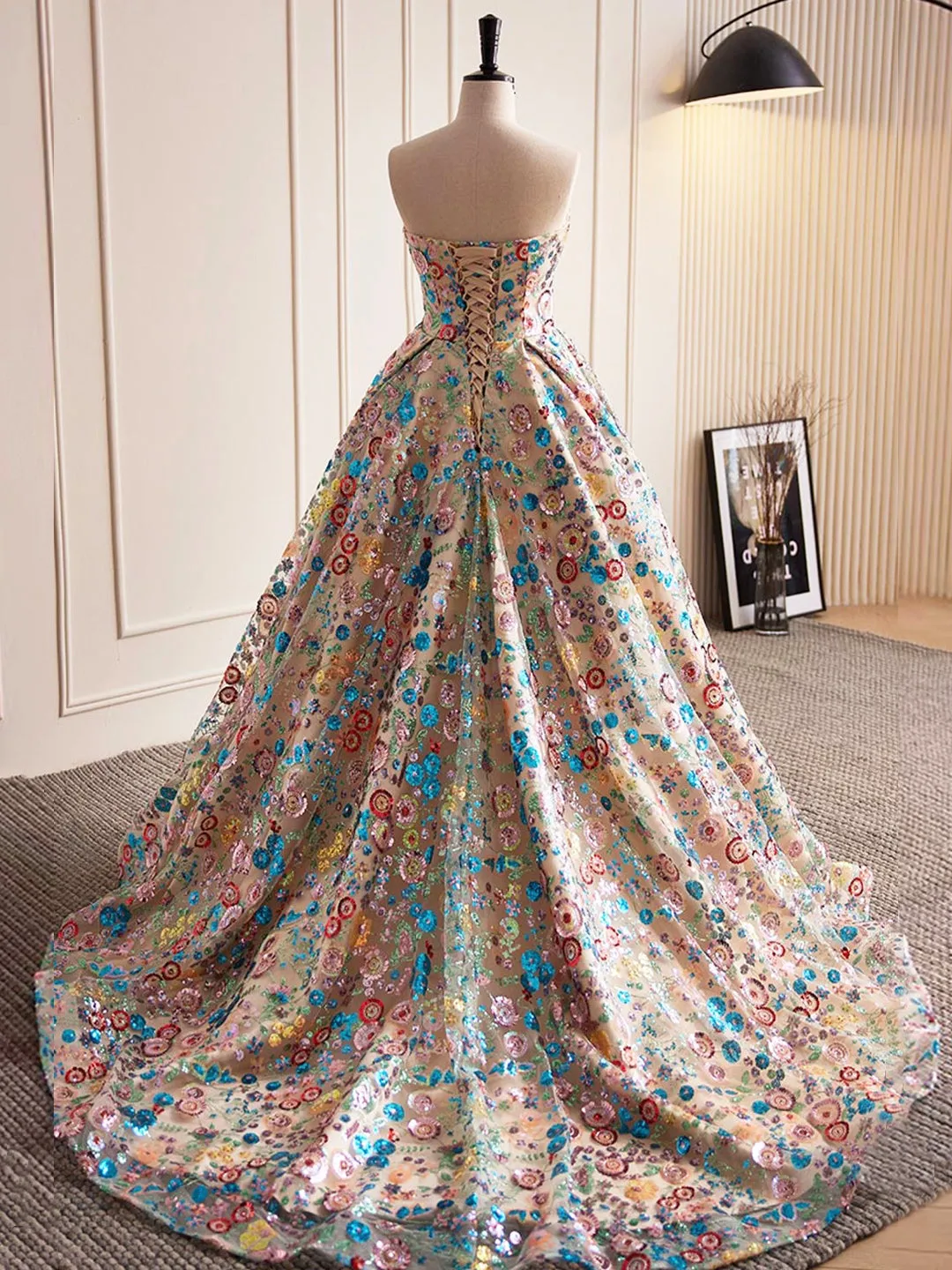 Beautiful Sequins Strapless Long Prom Dress A-Line Evening Dress Party Dress