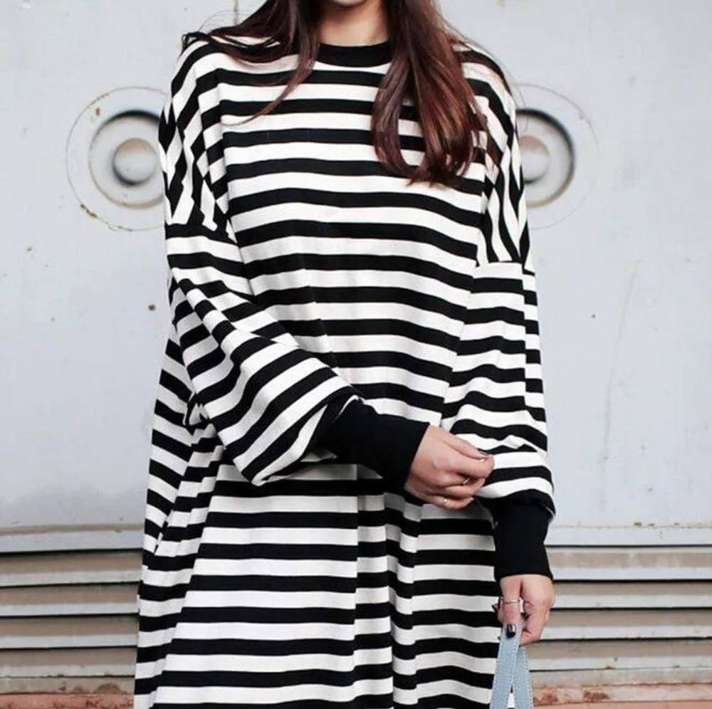 Black and White Striped Plus Size Sweater Dress