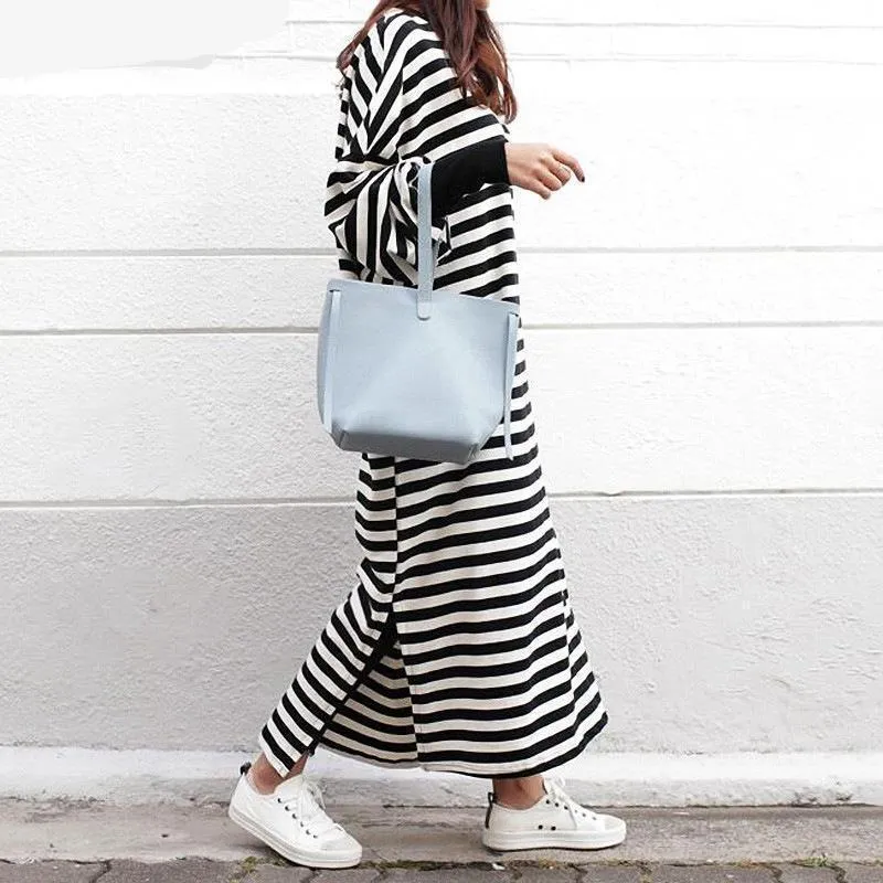 Black and White Striped Plus Size Sweater Dress