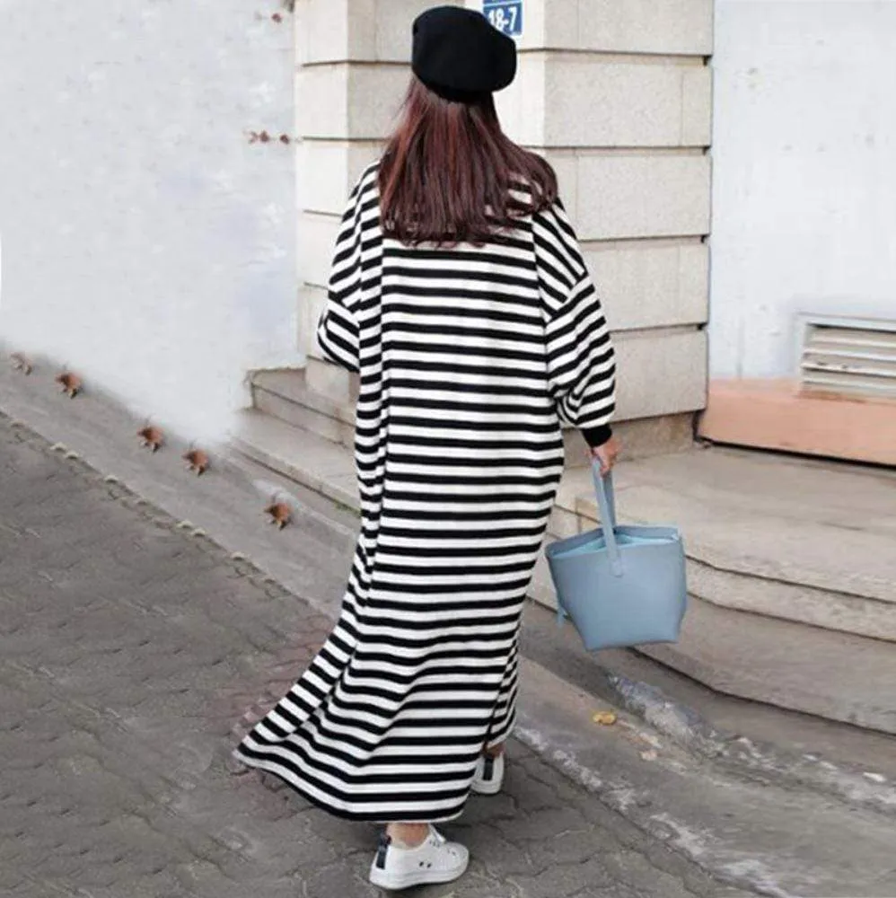 Black and White Striped Plus Size Sweater Dress