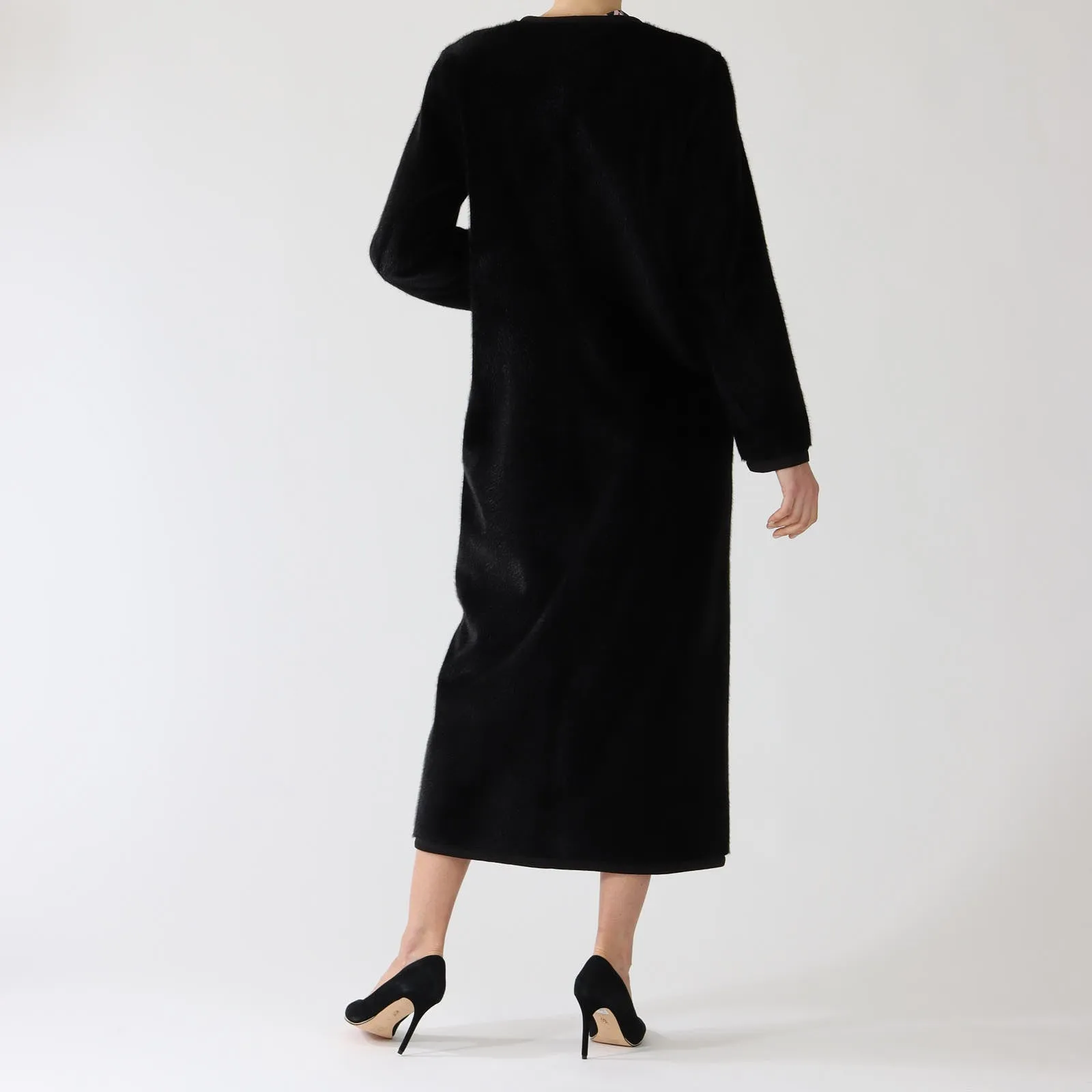 Black Midi Faux Fur Coat