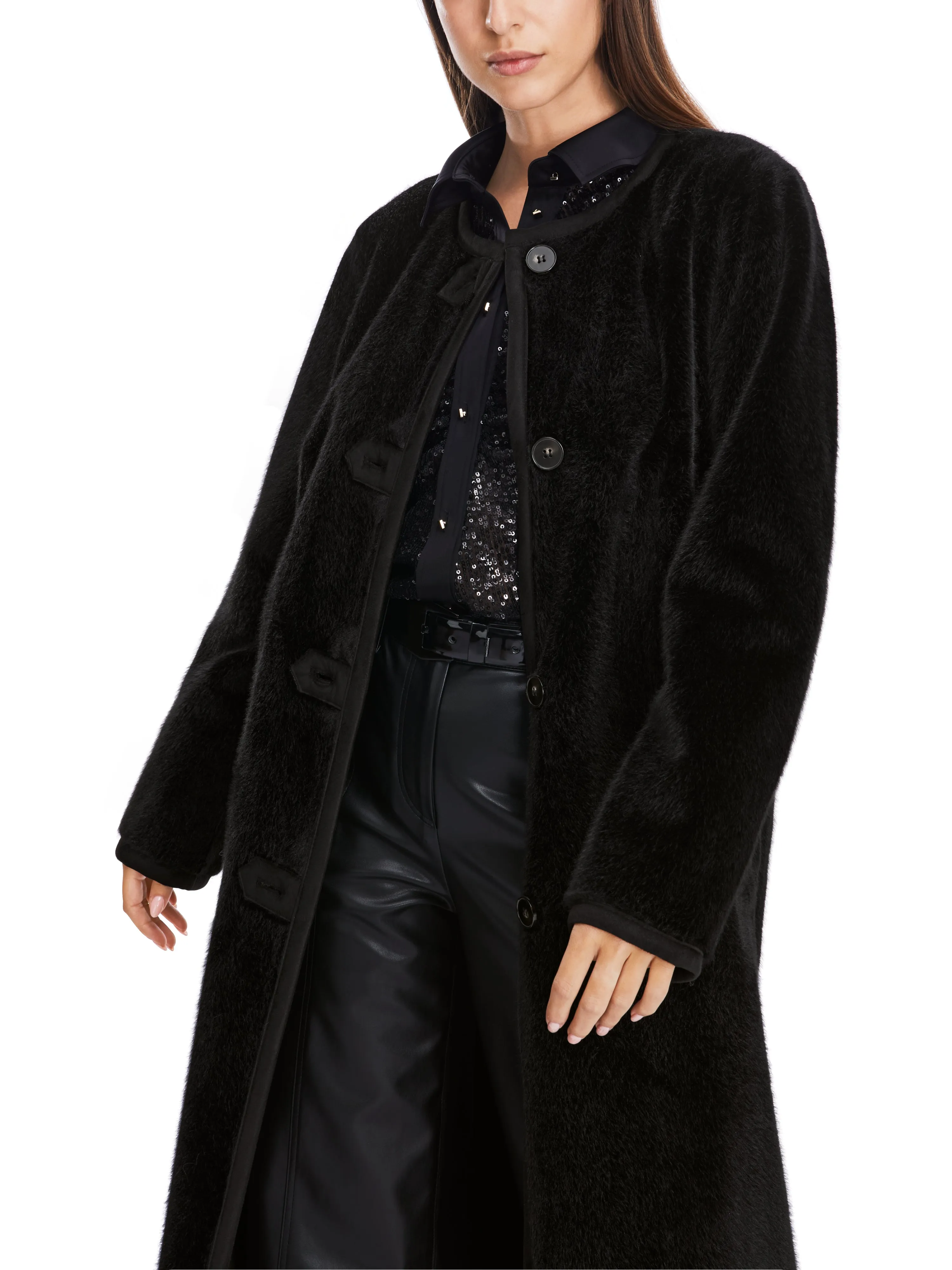 Black Midi Faux Fur Coat