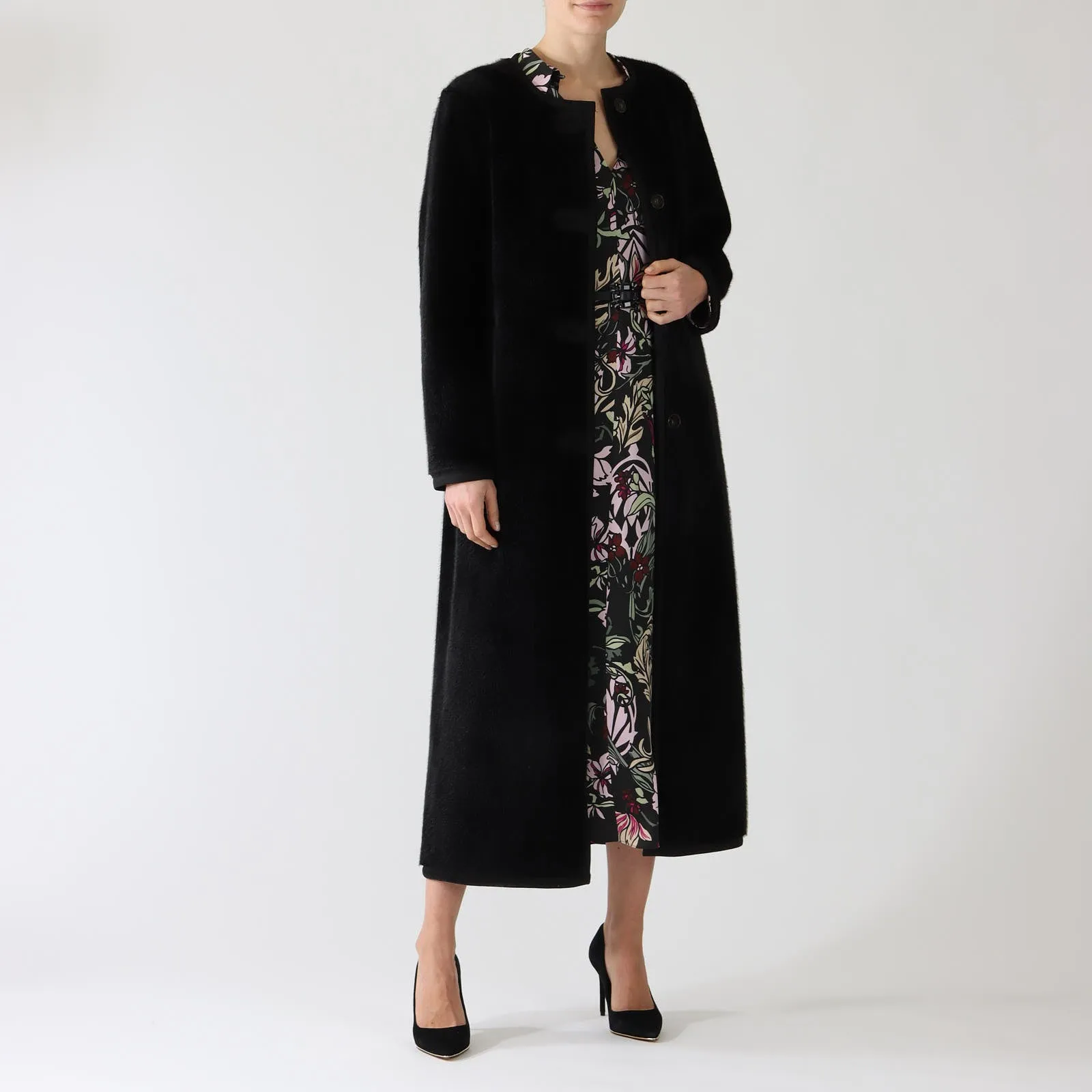 Black Midi Faux Fur Coat