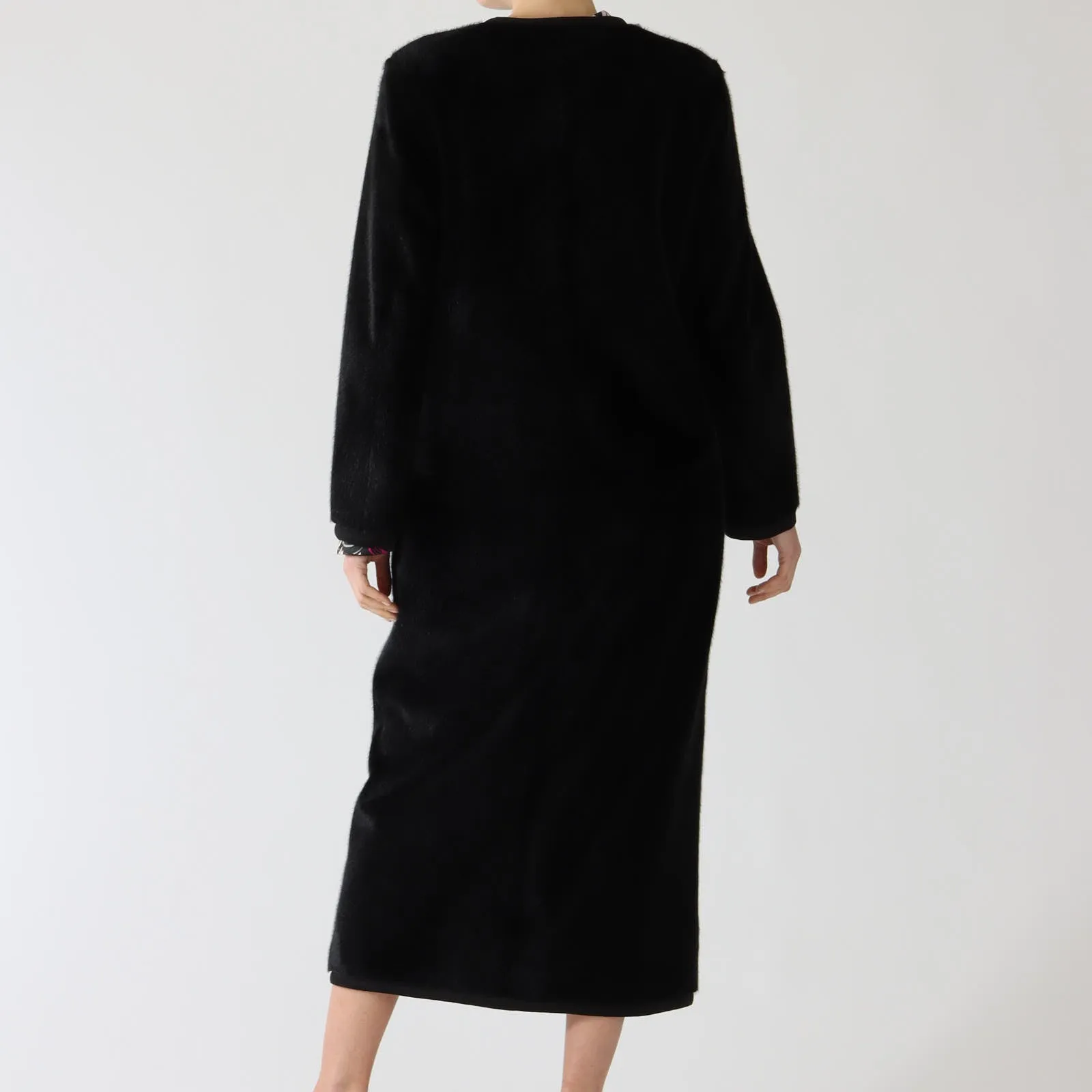 Black Midi Faux Fur Coat