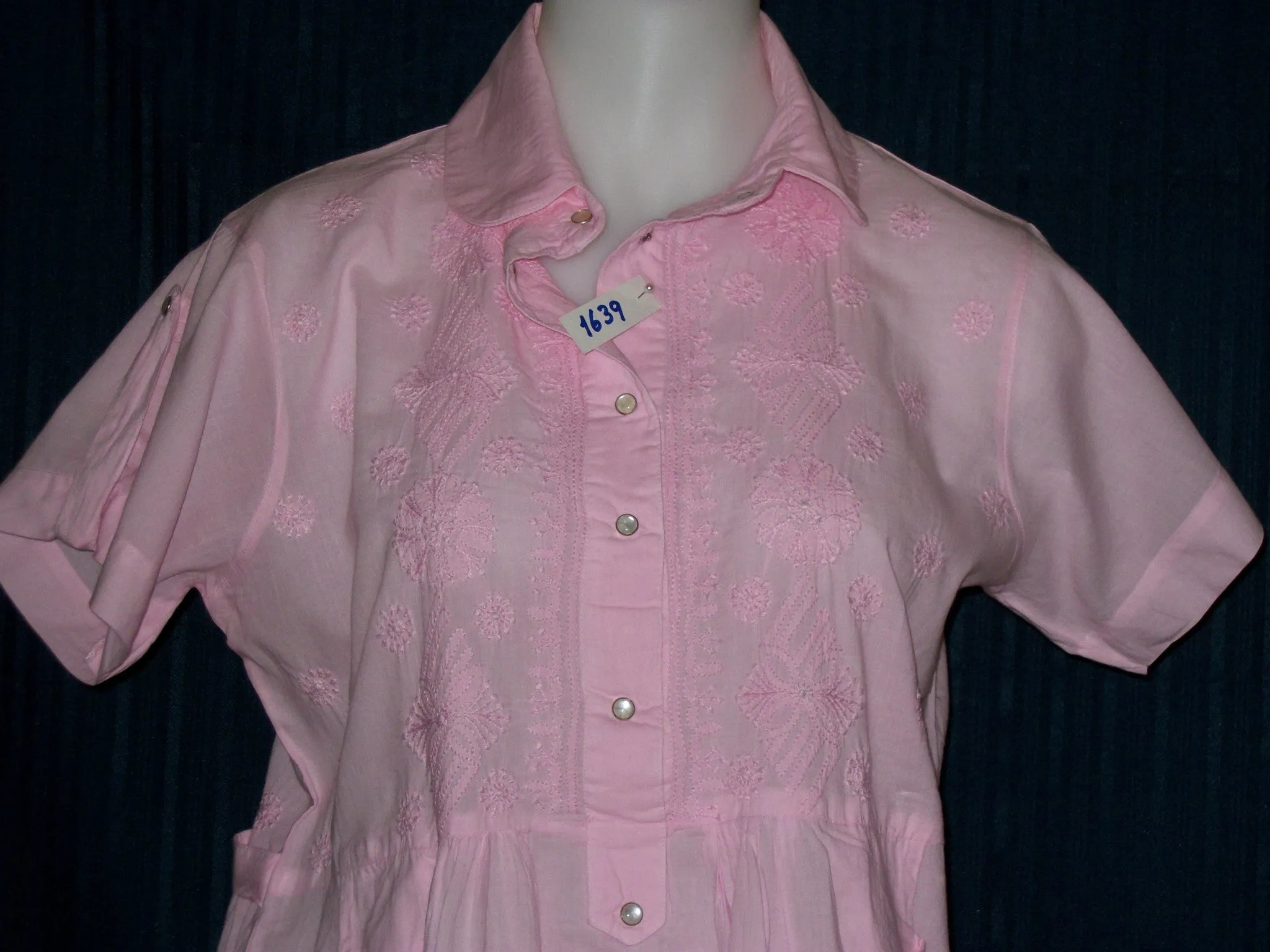 Blouse 1640 Pink Cotton Embroidered Large Size Tunic Top Kurti Shieno