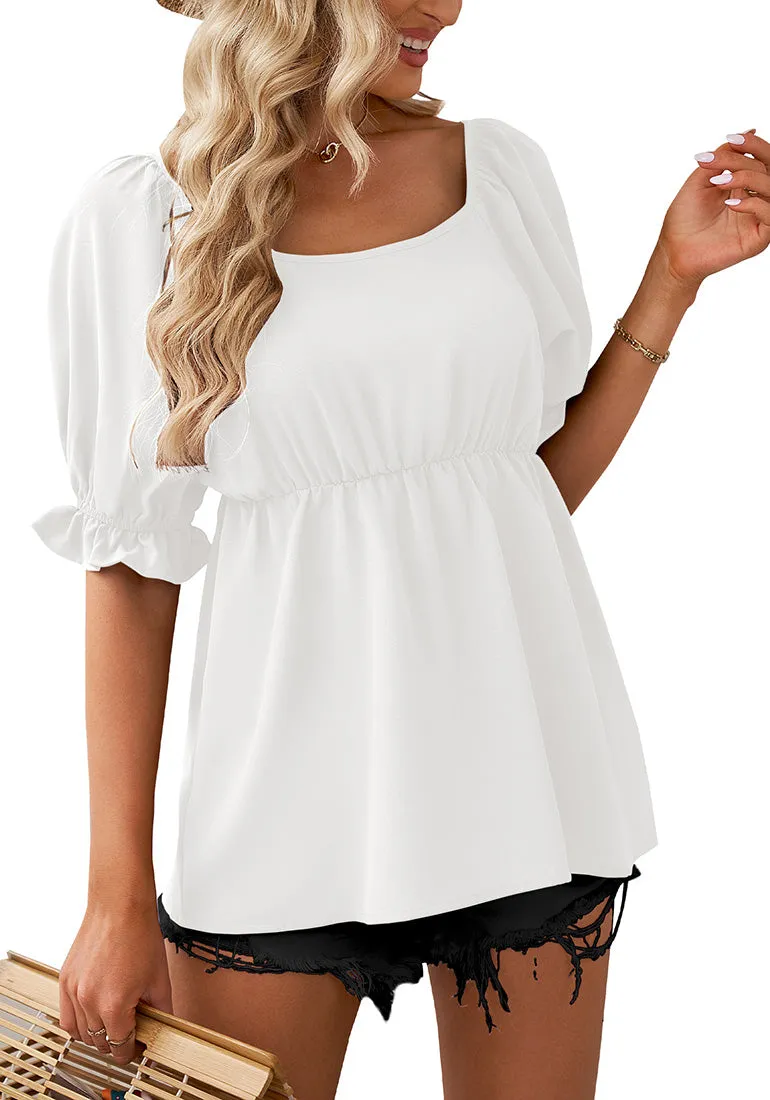 Blouses for Women Business Causal Peplum Dressy Tops Ruffle Puff Sleeve Elegant Work Tunic