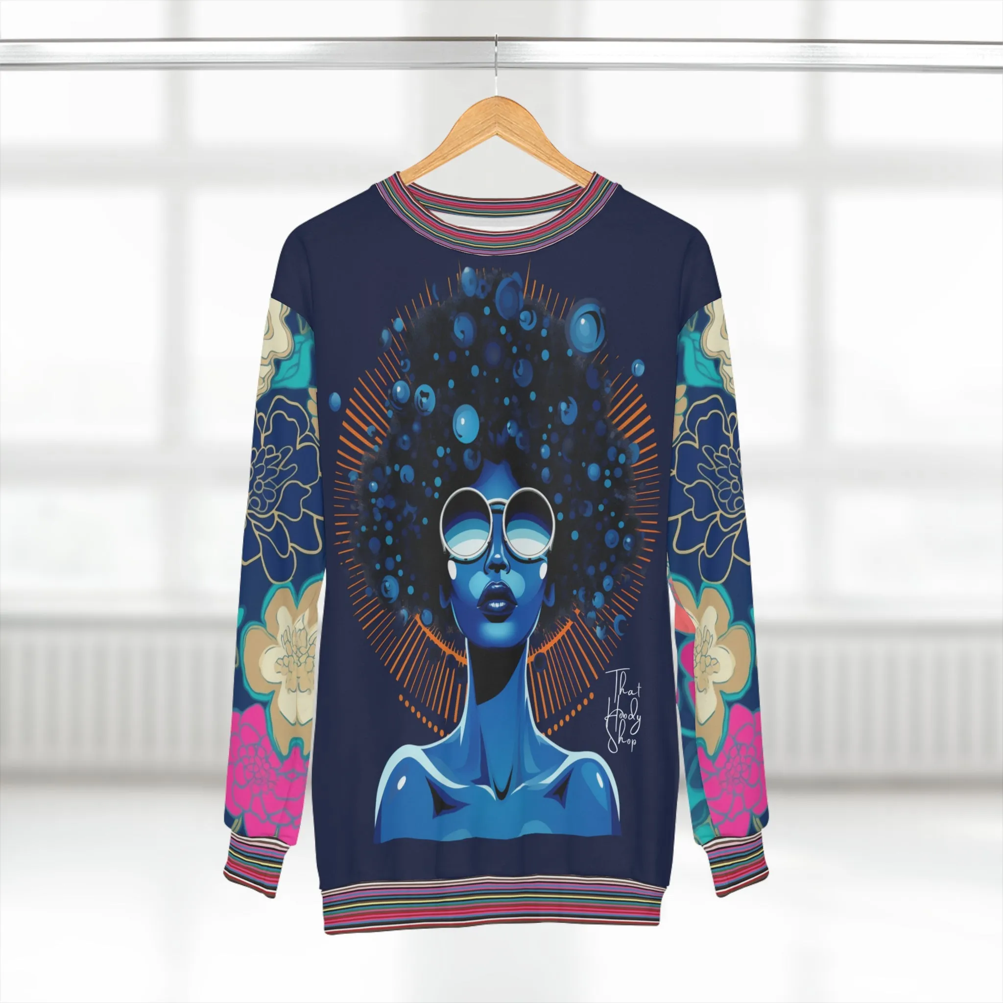 Blue Black Diva Queen in Midnight Unisex Sweatshirt