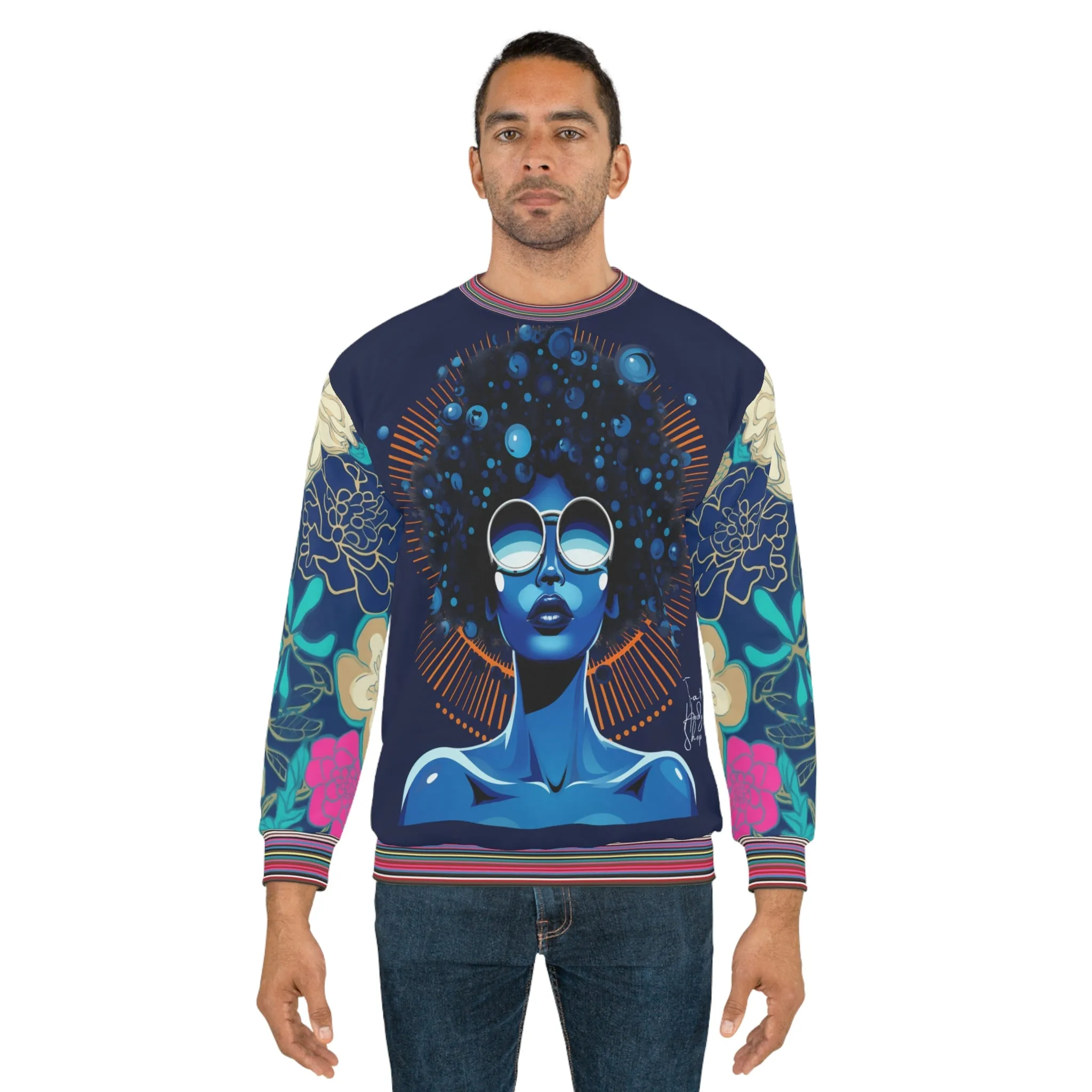 Blue Black Diva Queen in Midnight Unisex Sweatshirt