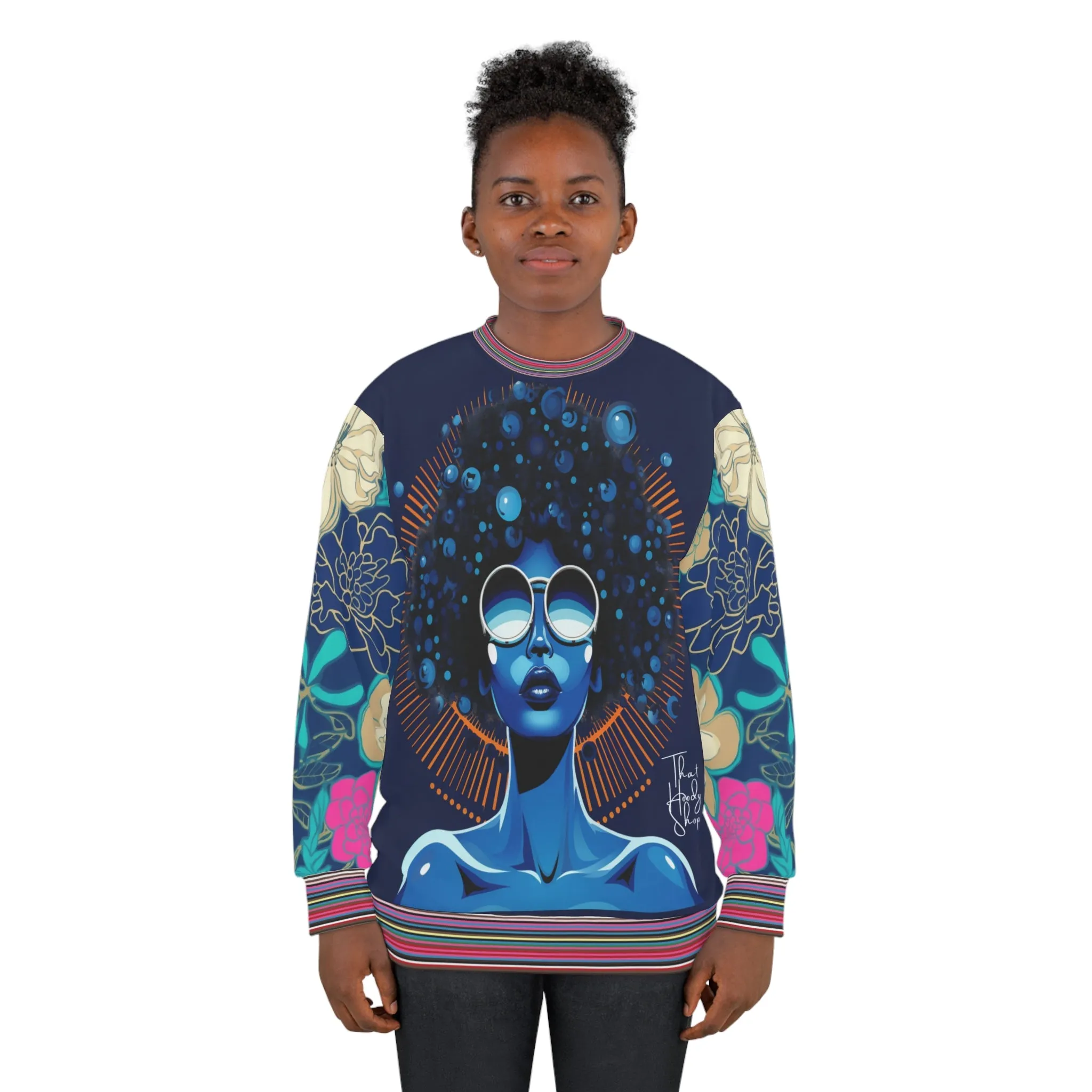 Blue Black Diva Queen in Midnight Unisex Sweatshirt