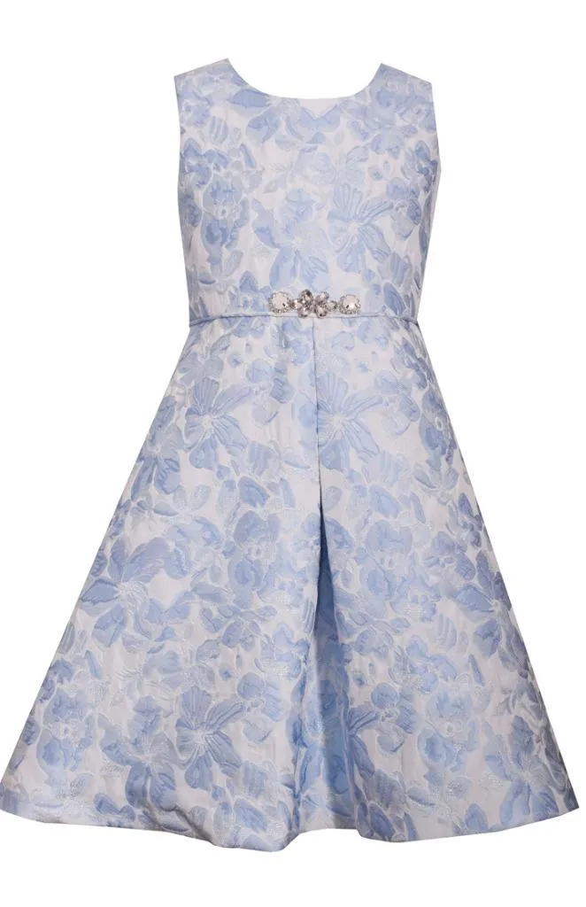 Bonnie Jean Floral A-Line Jacquard Dress, Blue and White